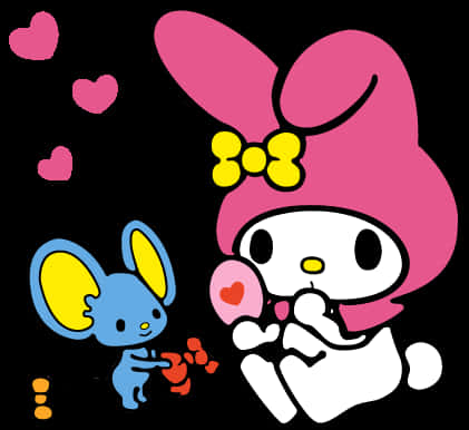 My Melody 與朋友心形氣球 壁紙