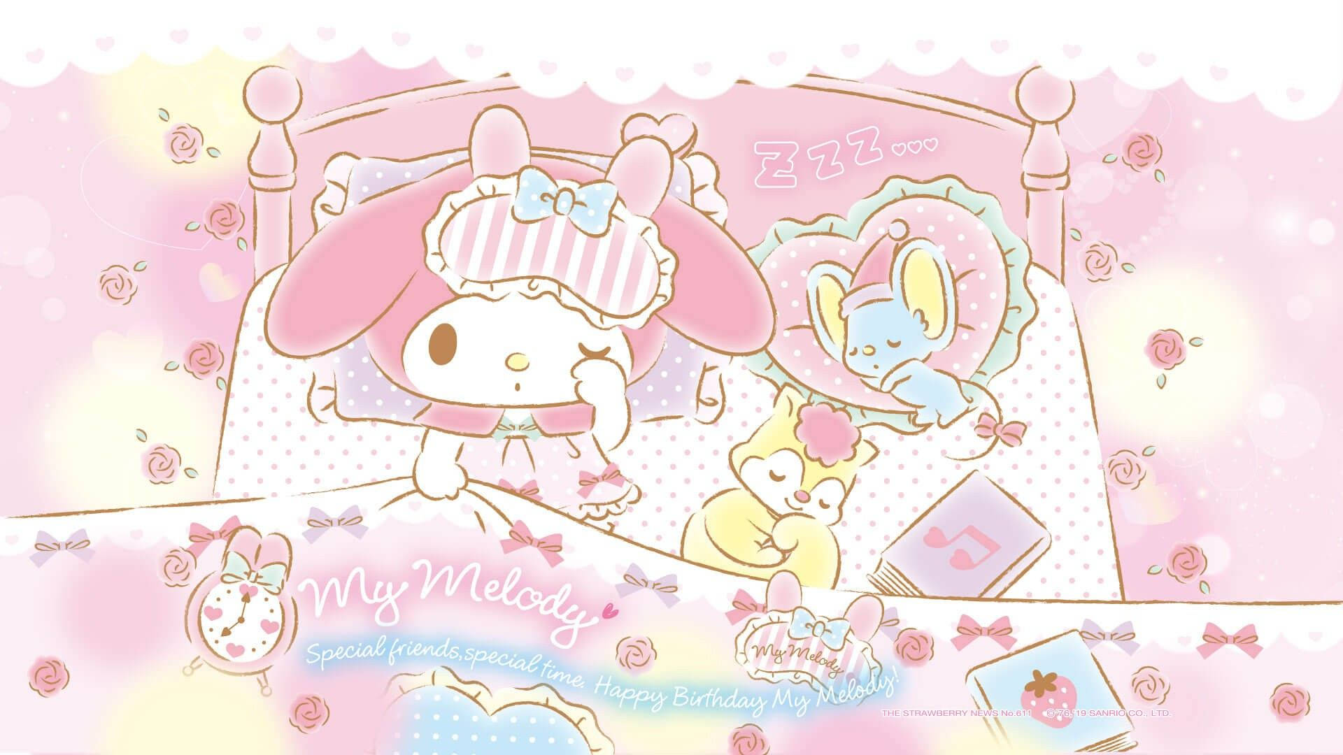 My Melody 在床上睡覺壁紙