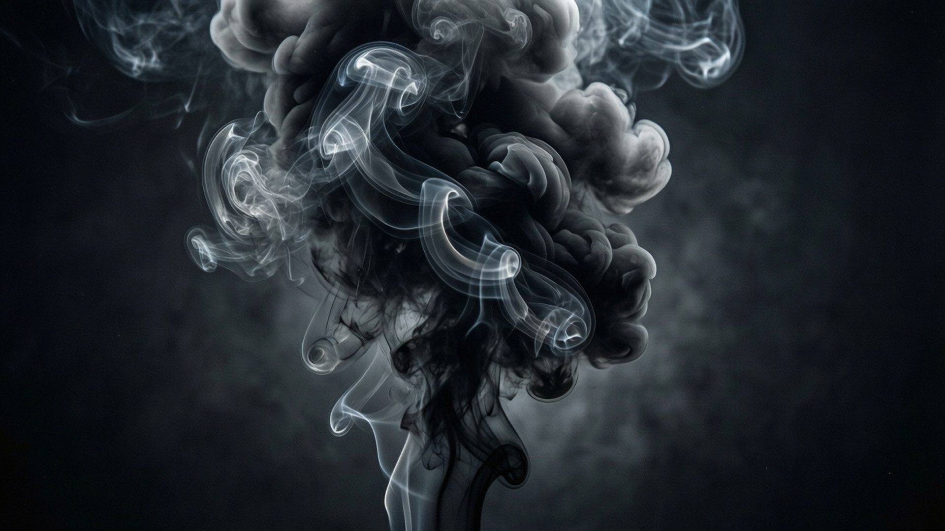 在深色紋理背景上旋轉的黑白煙霧