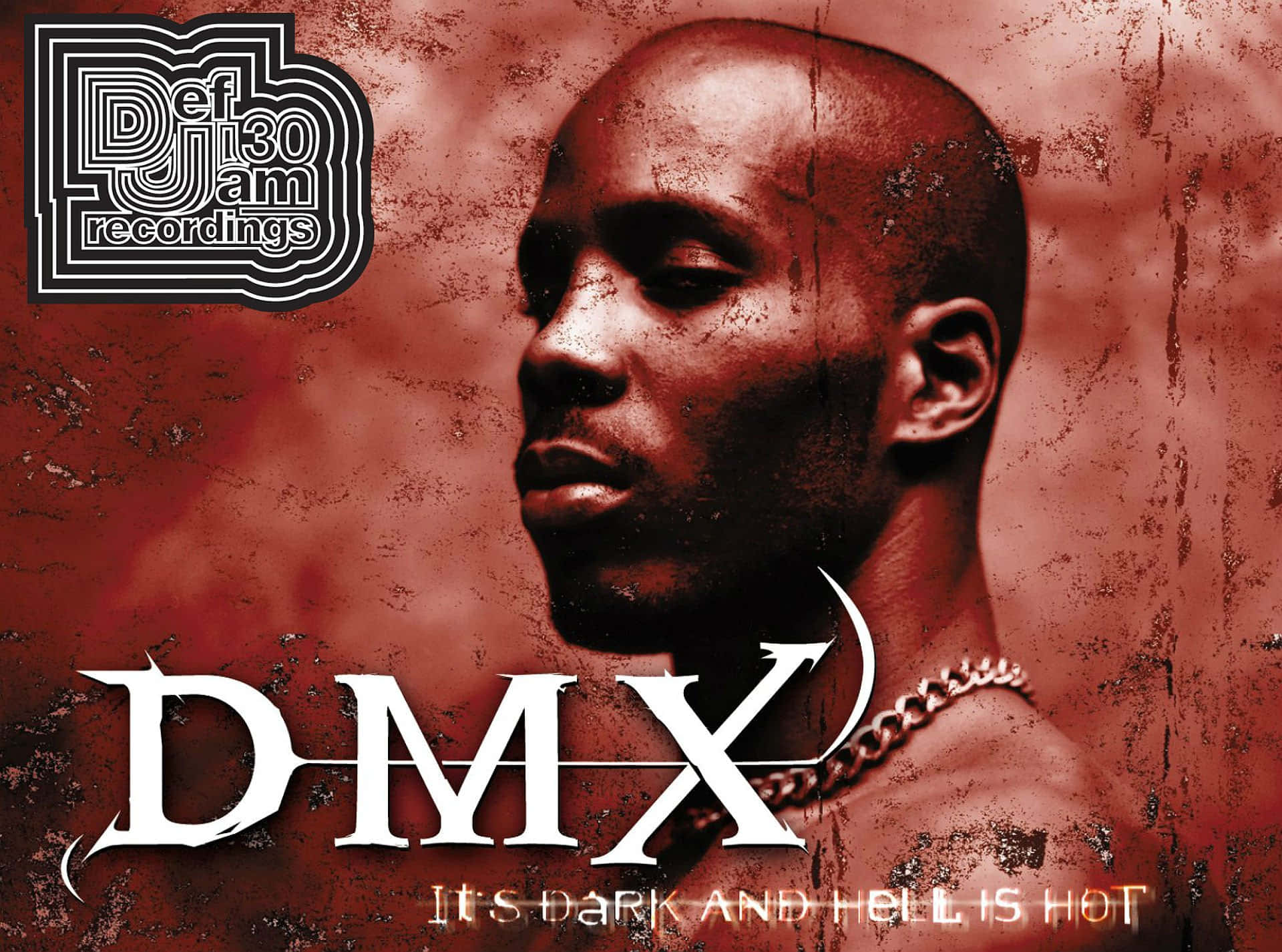 DMX 專輯封面，紅色紋理背景同鏈條頸鏈。