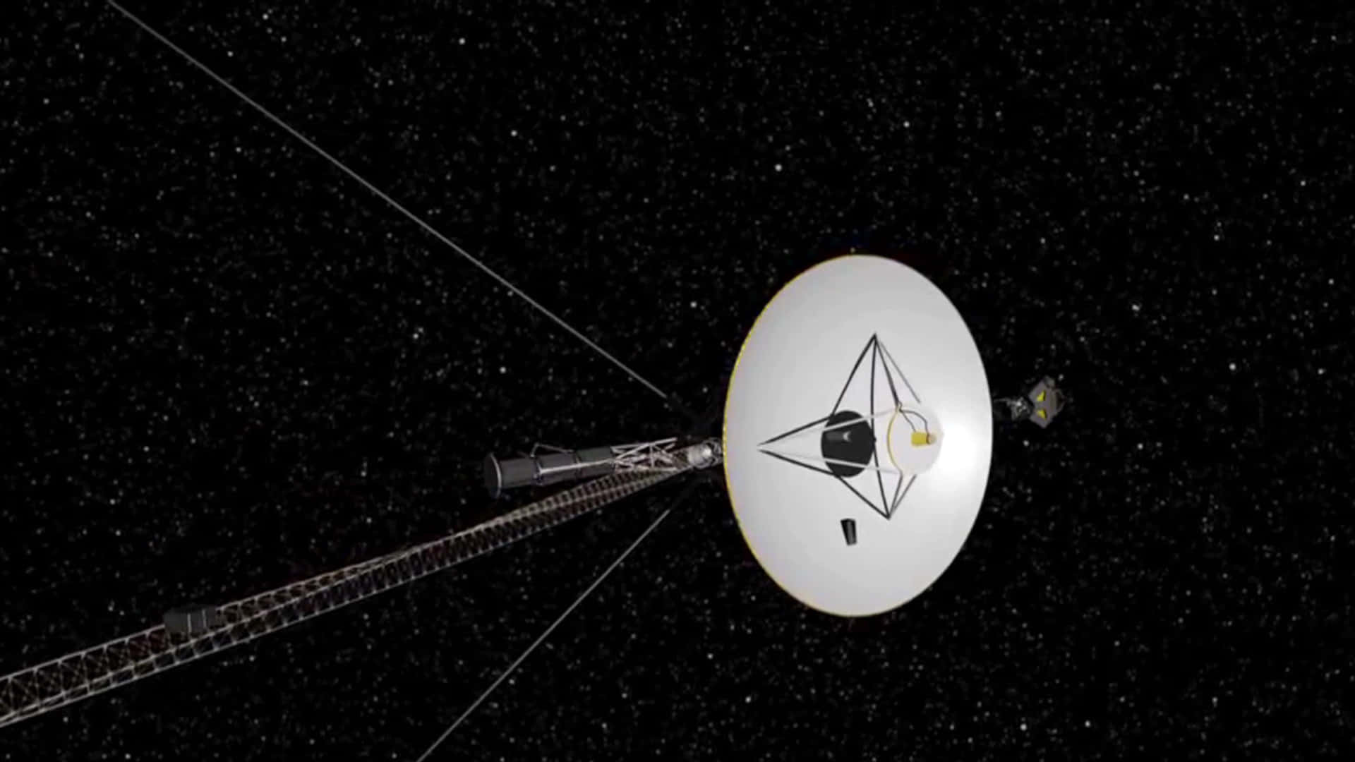 深空中以星星為背景的航海家號太空船。