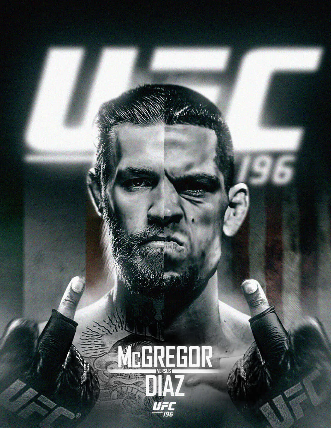 Conor McGregor 和 Nate Diaz 在 UFC 196 宣傳海報中對峙，表情強烈。