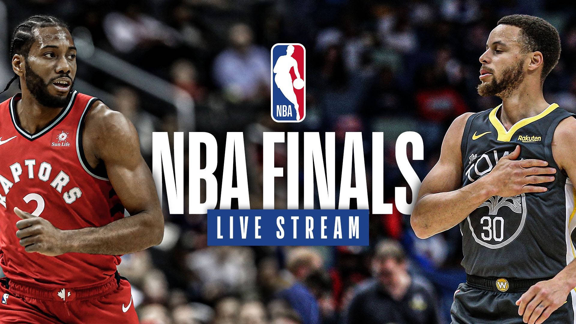 NBA總決賽直播海報 壁紙 — 兩位NBA球星在總決賽中對決，背景有粗體文字和場館觀眾。