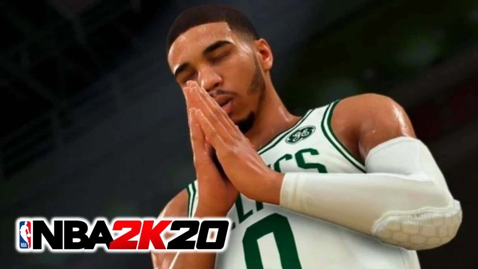 NBA 2K20 身穿塞爾特人球衣的籃球運動員雙手合十祈禱姿勢。