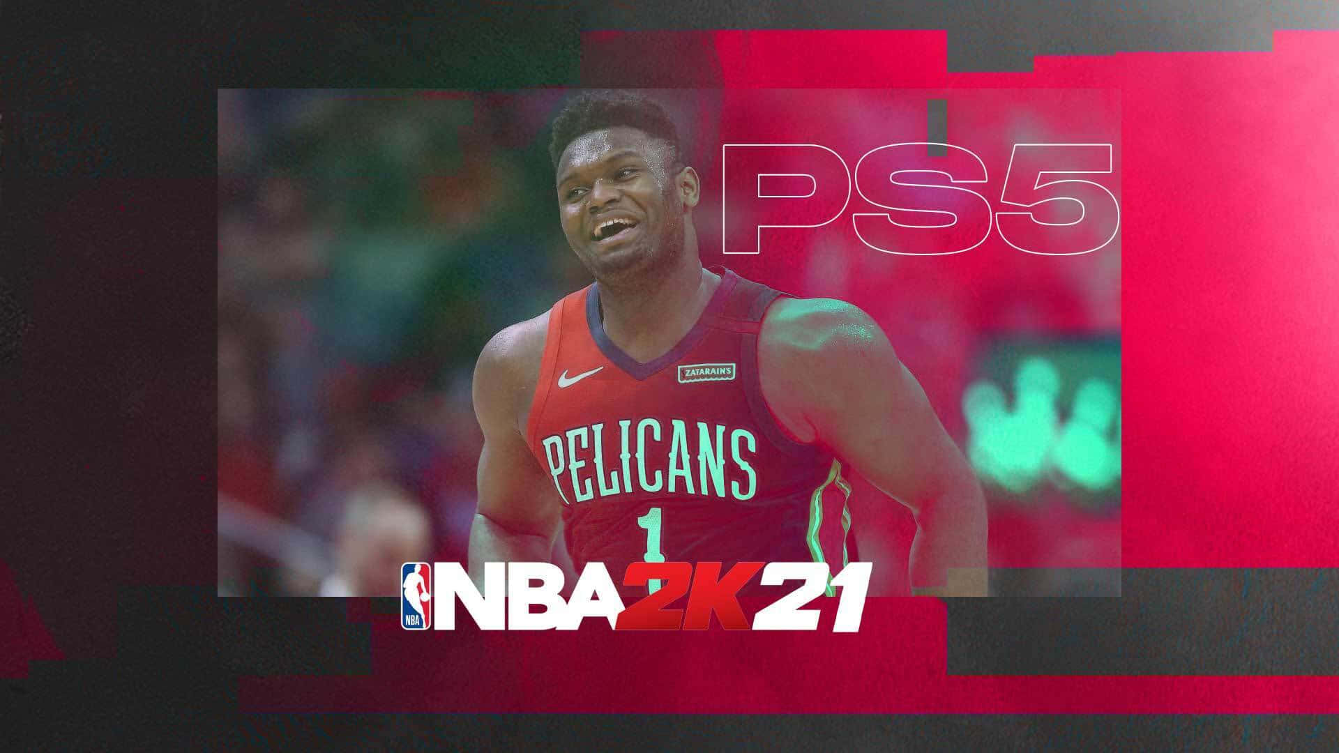 身穿鵜鶘隊球衣的NBA 2K21籃球運動員，帶有PS5品牌標識。