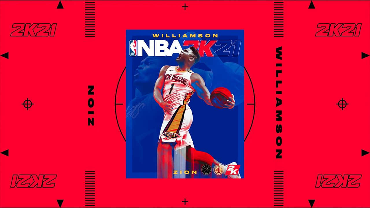 NBA 2K21 封面藝術， featuring Zion Williamson 身穿新奧爾良鵜鶘球衣。