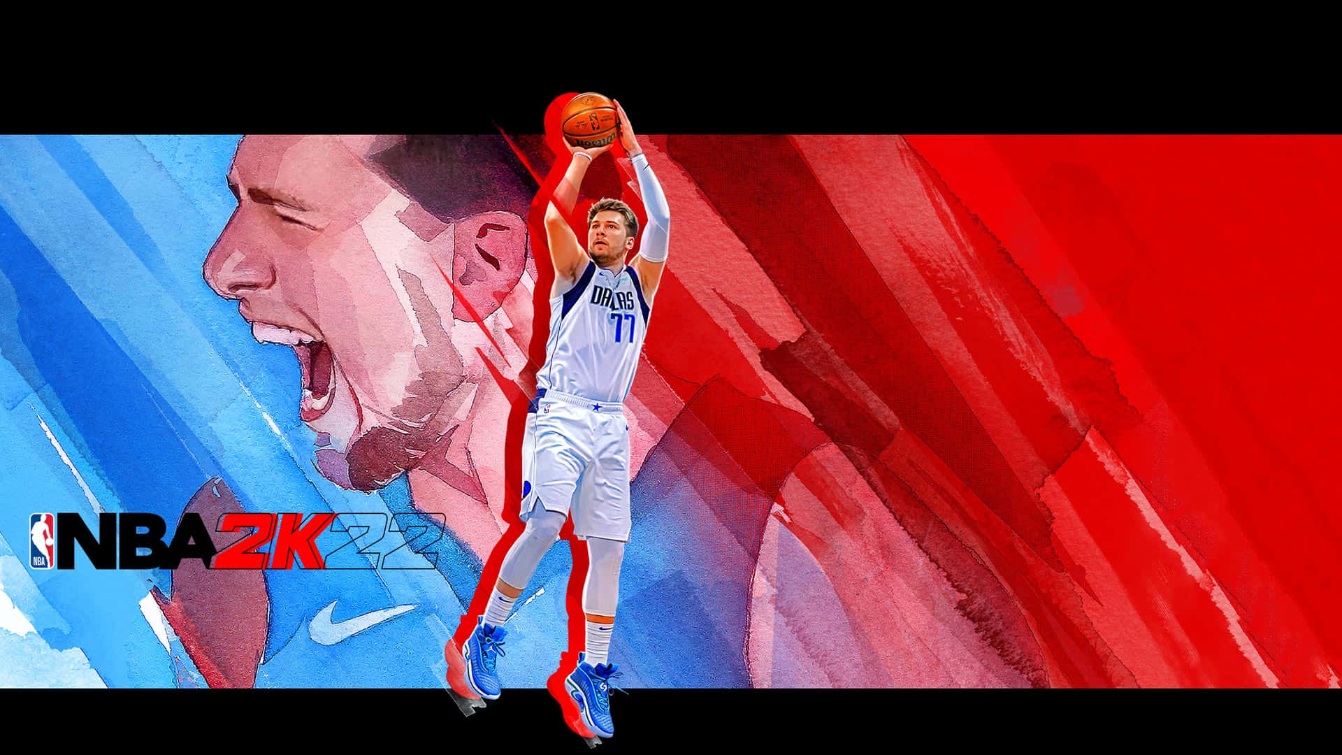NBA 2K22 籃球運動員在水彩背景中入樽。