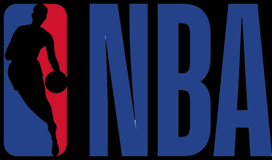 NBA經典標誌設計 壁紙 — 大膽的NBA標誌，以黑色剪影呈現一名籃球運動員在紅色和藍色方塊前運球。