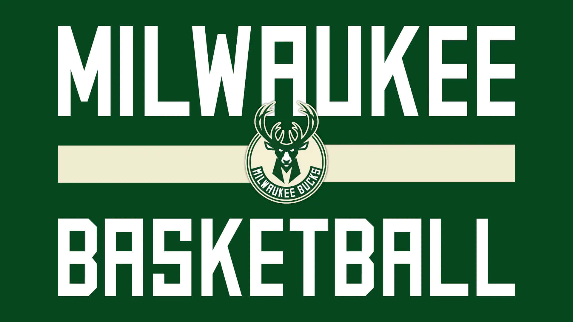 NBA最頂尖的球隊——密爾瓦基雄鹿 壁紙 — 粗體白色文字「Milwaukee Basketball」顯示在純綠色背景上，帶有奶油色條紋和鹿標誌。