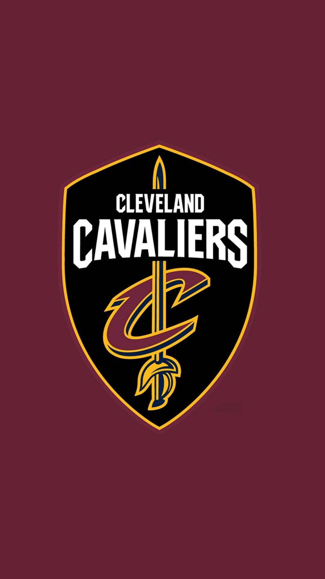 NBA iPhone 克里夫蘭騎士隊盾形標誌 壁紙 — Cleveland Cavaliers 標誌居中於純栗色背景上，帶有粗體黑色盾牌和金色點綴。