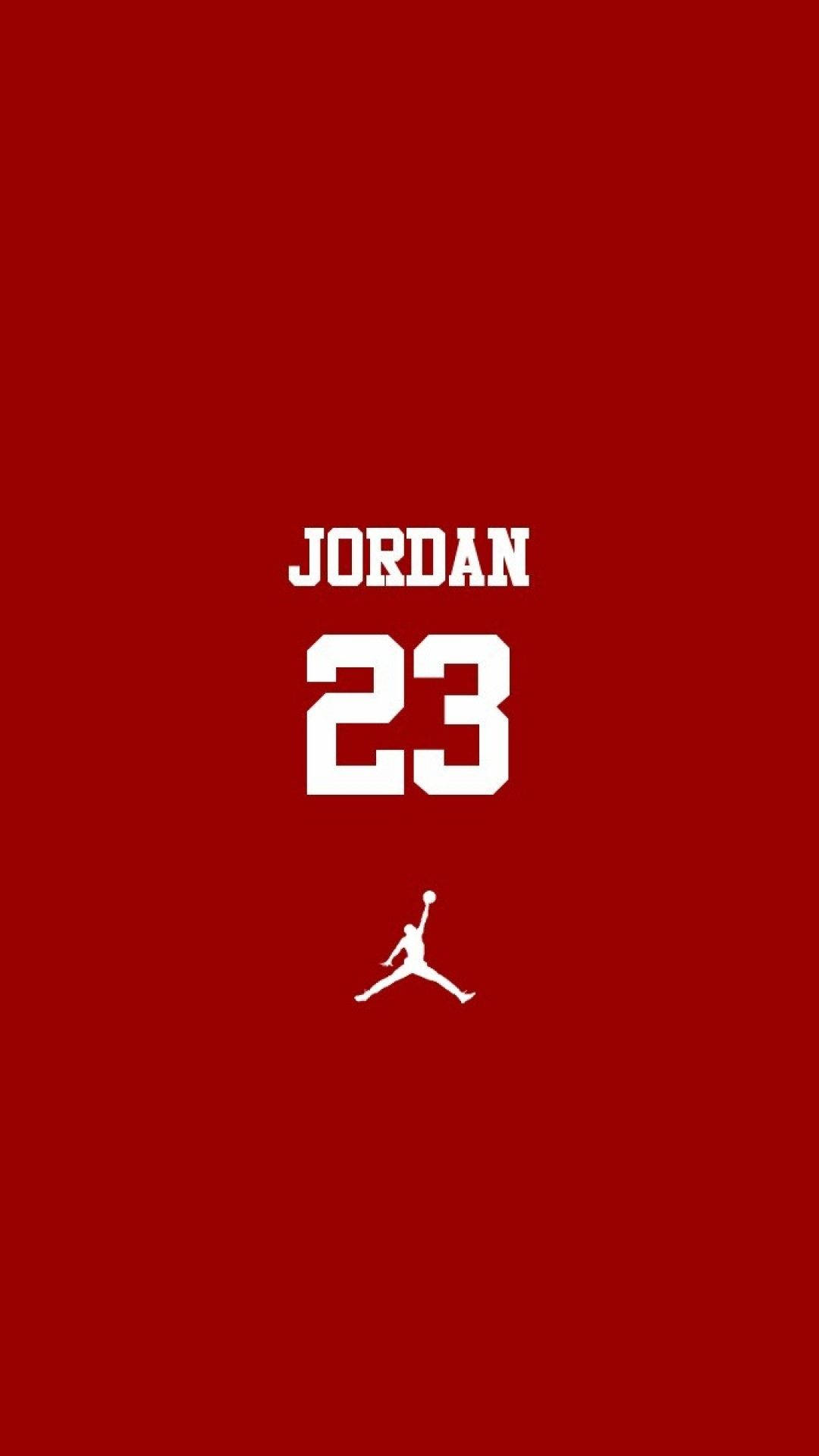 NBA iPhone 迈克尔·乔丹 23號標誌 壁紙 — 大膽的白色Jordan 23標誌和剪影，居中在純紅色背景上。