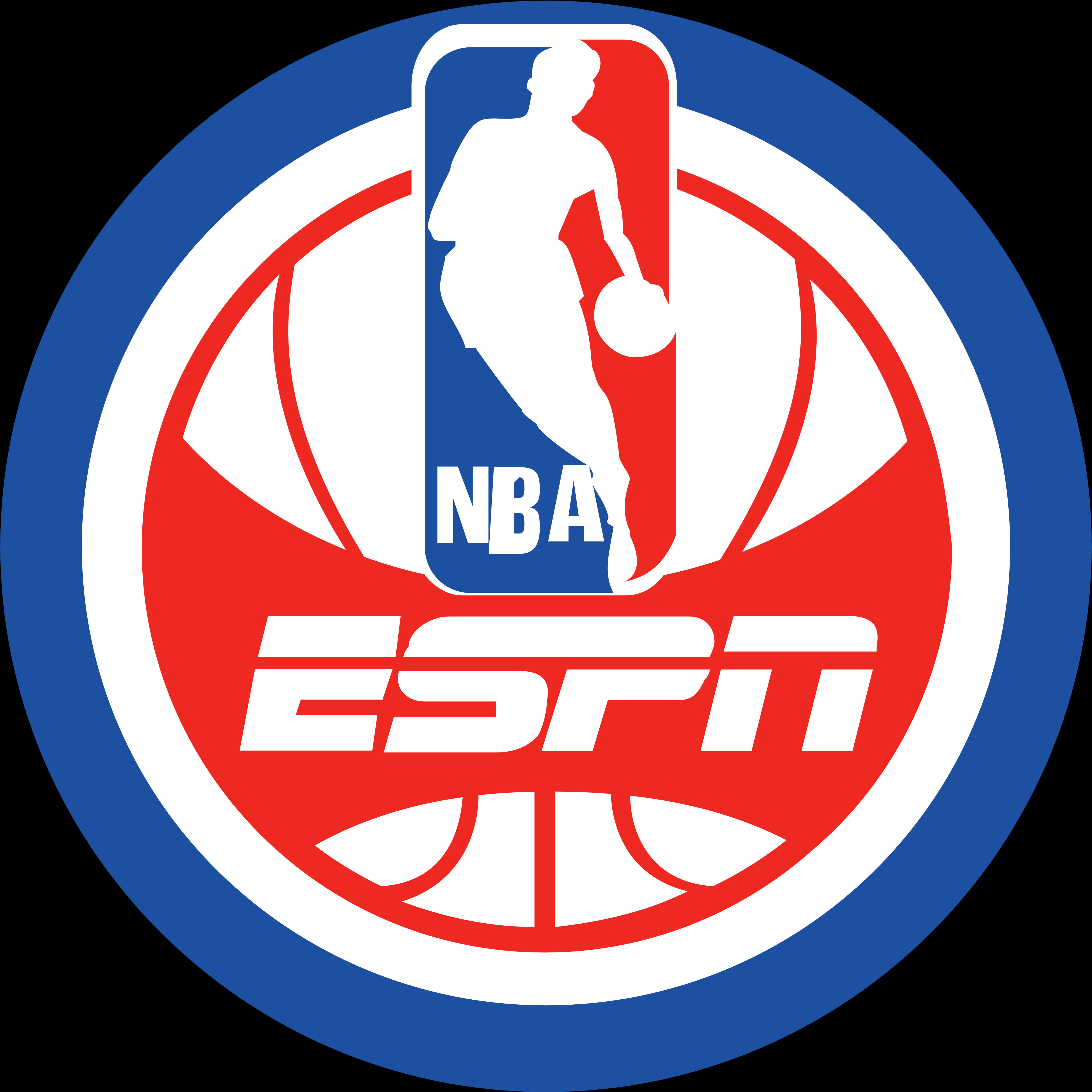 NBA與ESPN聯名標誌 壁紙 — NBA 和 ESPN 標誌結合在一個大膽的圓形設計中，採用紅、藍、白三色。