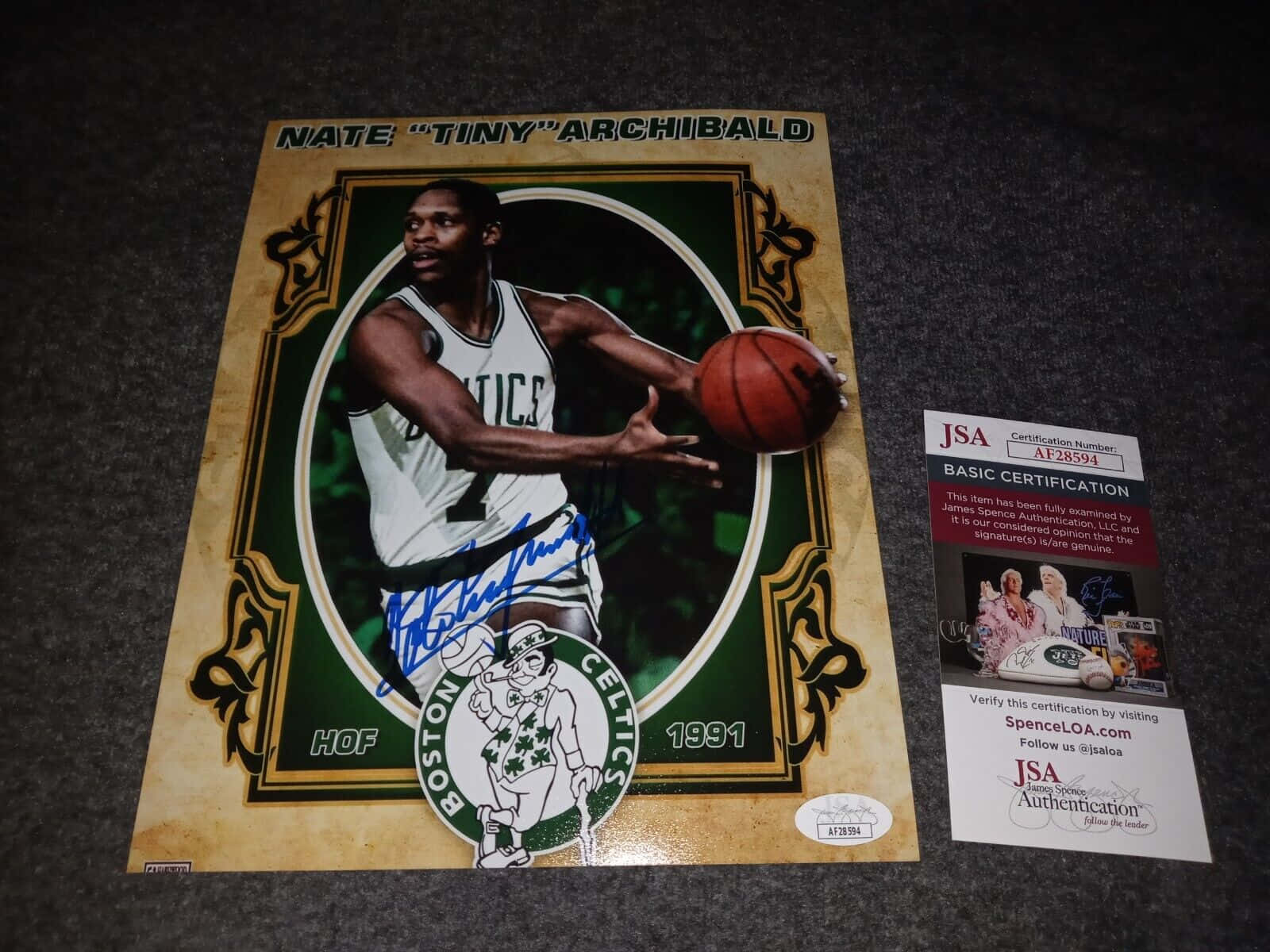 Nate 'Tiny' Archibald 波士頓塞爾特人 1991 HOF 籃球卡，附JSA認證簽名。