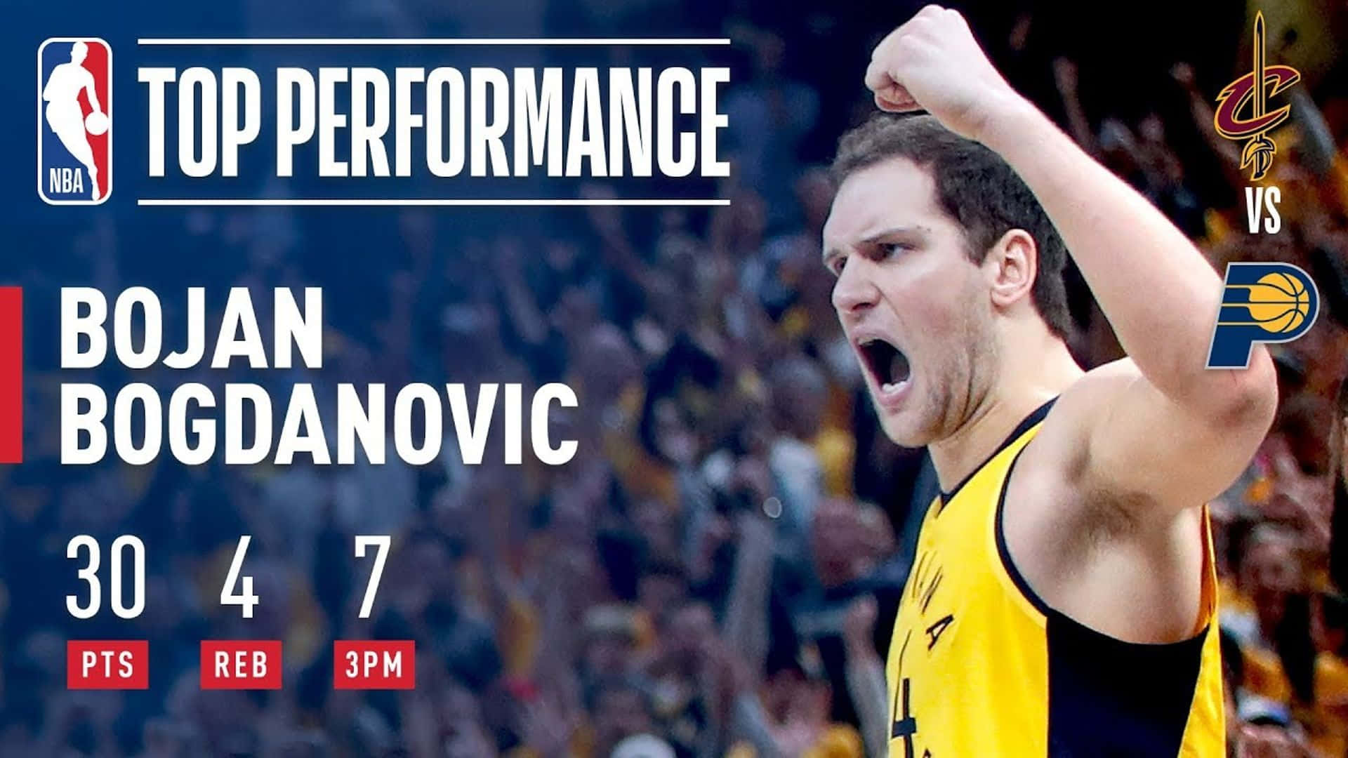 NBA博揚·博格達諾維奇精彩表現海報 壁紙 — 籃球運動員博揚·博格達諾維奇在NBA比賽中勝利咆哮，拳頭高舉，統計數據突出他的頂級表現。