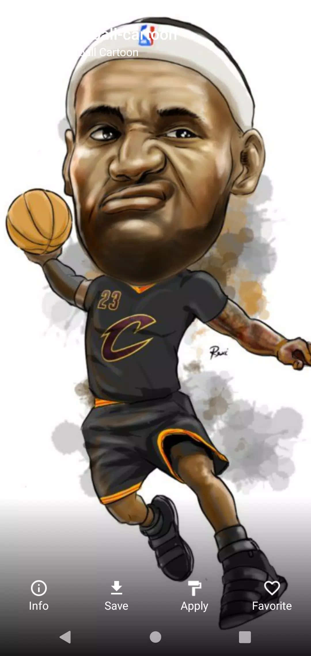 「NBA卡通」 壁紙 — 一幅勒邦占士身穿克里夫蘭騎士隊球衣、運球並帶有動態動作線的卡通漫畫。
