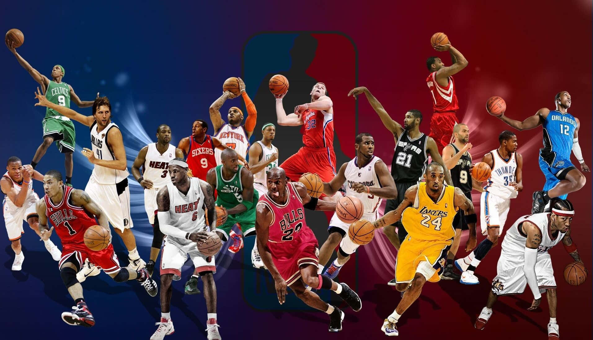NBA籃球運動員穿著球隊球衣並持籃球的動作姿勢。