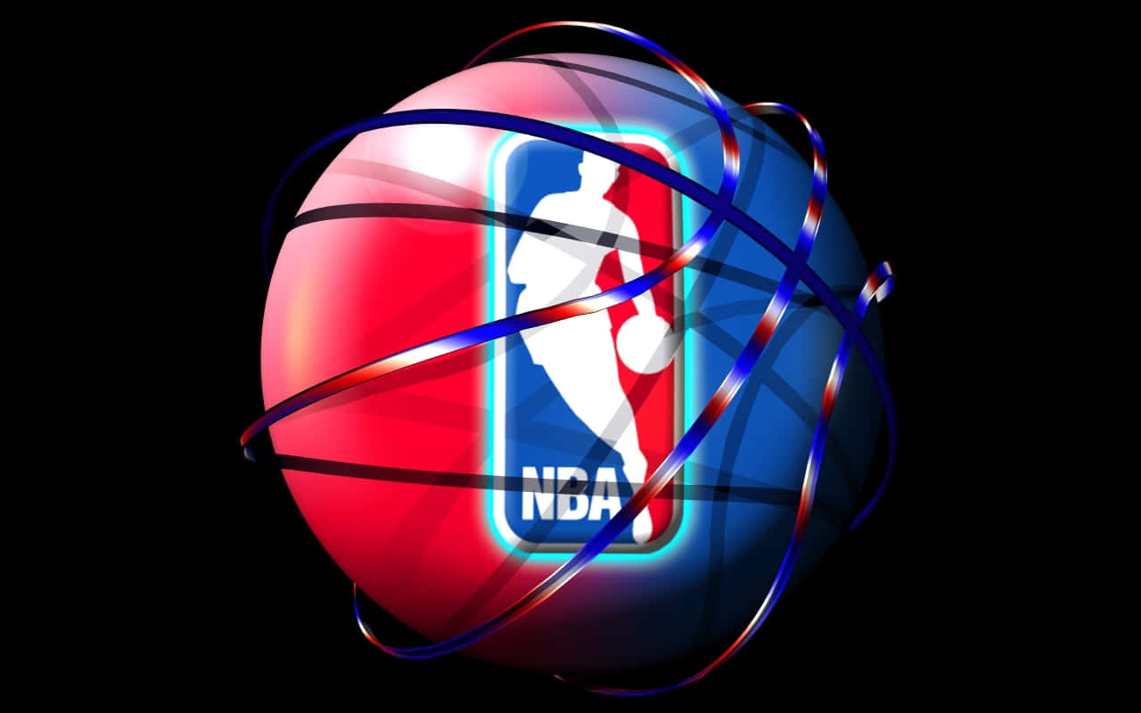 NBA籃球標誌，帶有發光絲帶，黑色背景