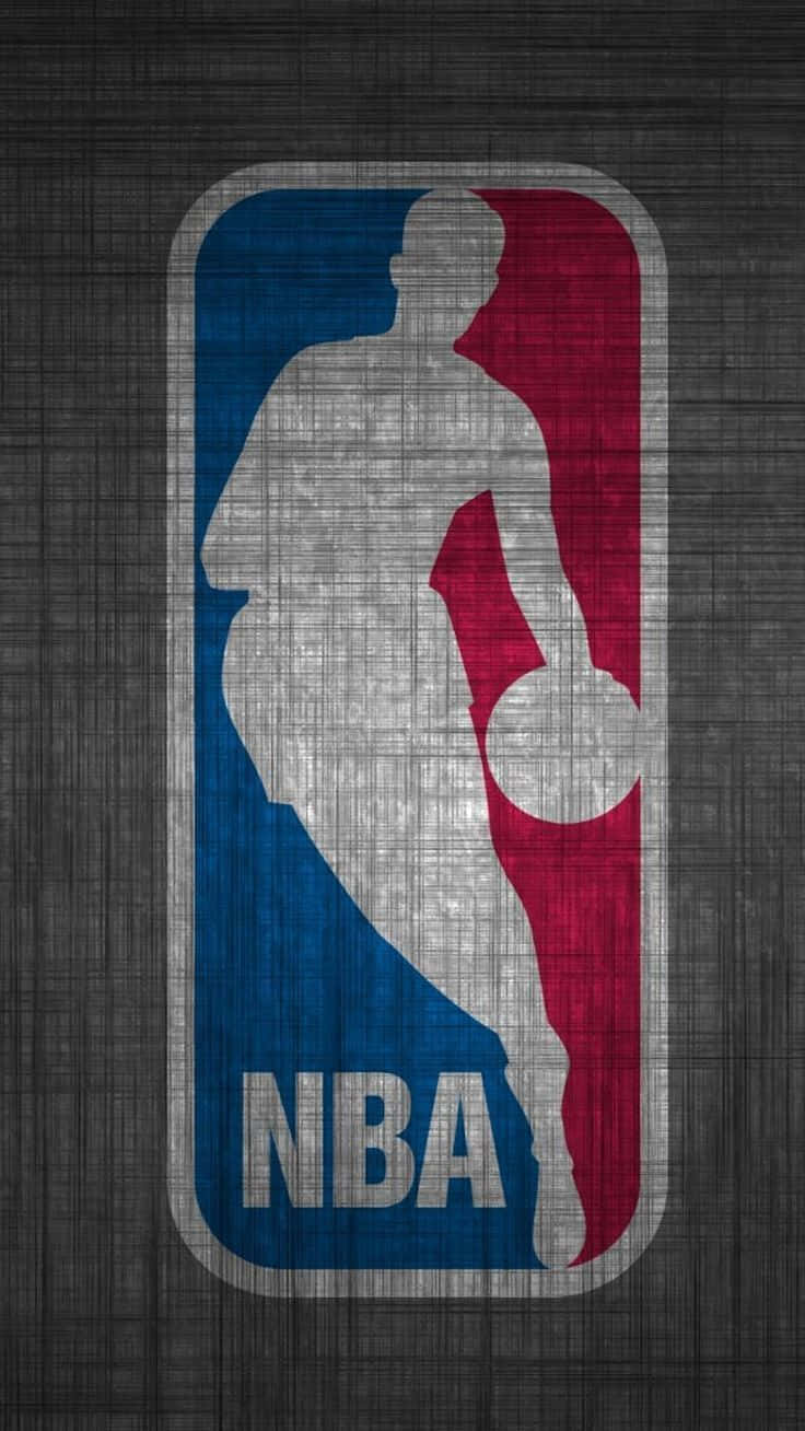 NBA標誌，帶有運動員剪影，背景為紋理灰色。
