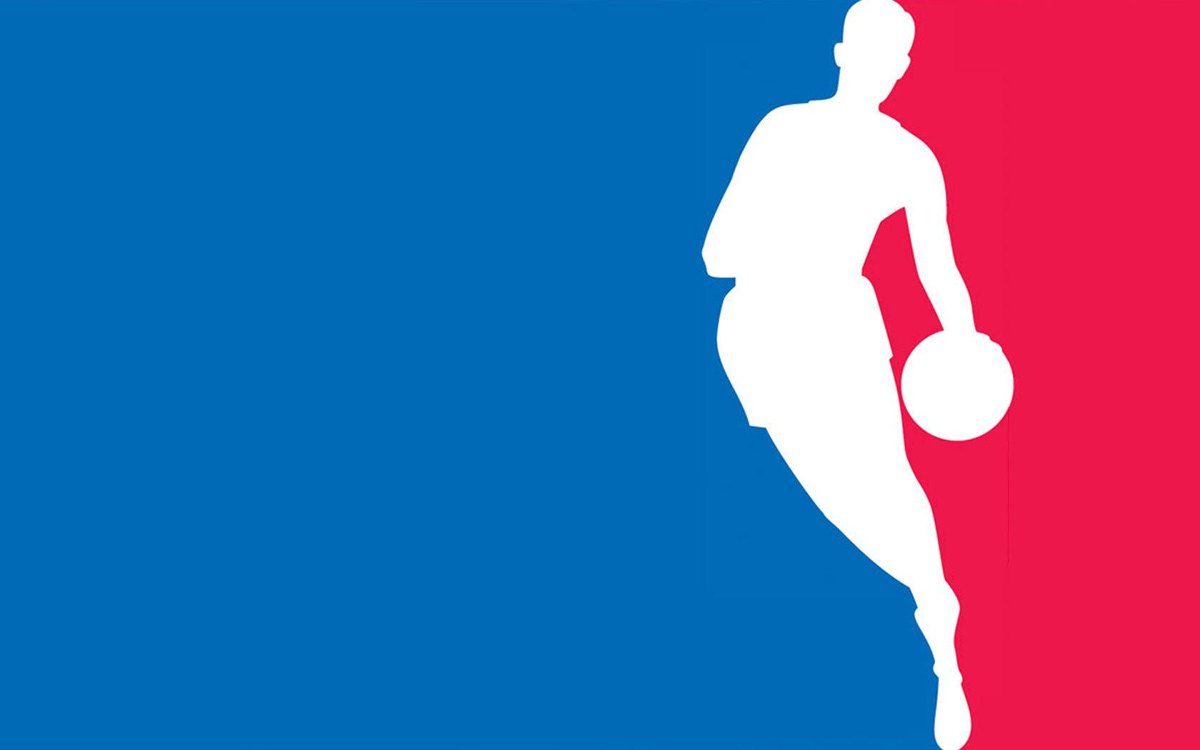 NBA標誌，在藍紅背景上有一個白色籃球運動員剪影。