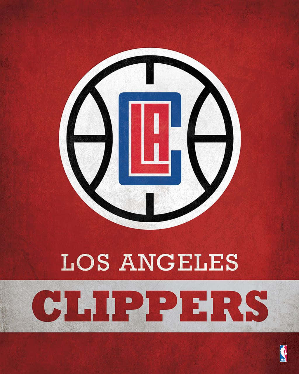 NBA籃球隊LA快艇紅色圖案插畫 壁紙 — 一個復古風格的洛杉磯快艇隊標誌，居中在帶紋理的紅色背景上，下方有球隊名稱。