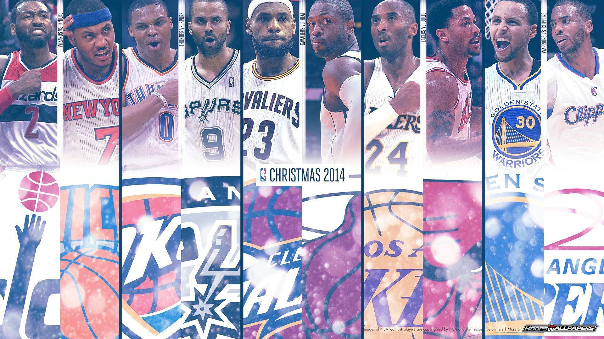 NBA籃球運動員穿著球隊球衣，帶有節日假日圖形和雪花。