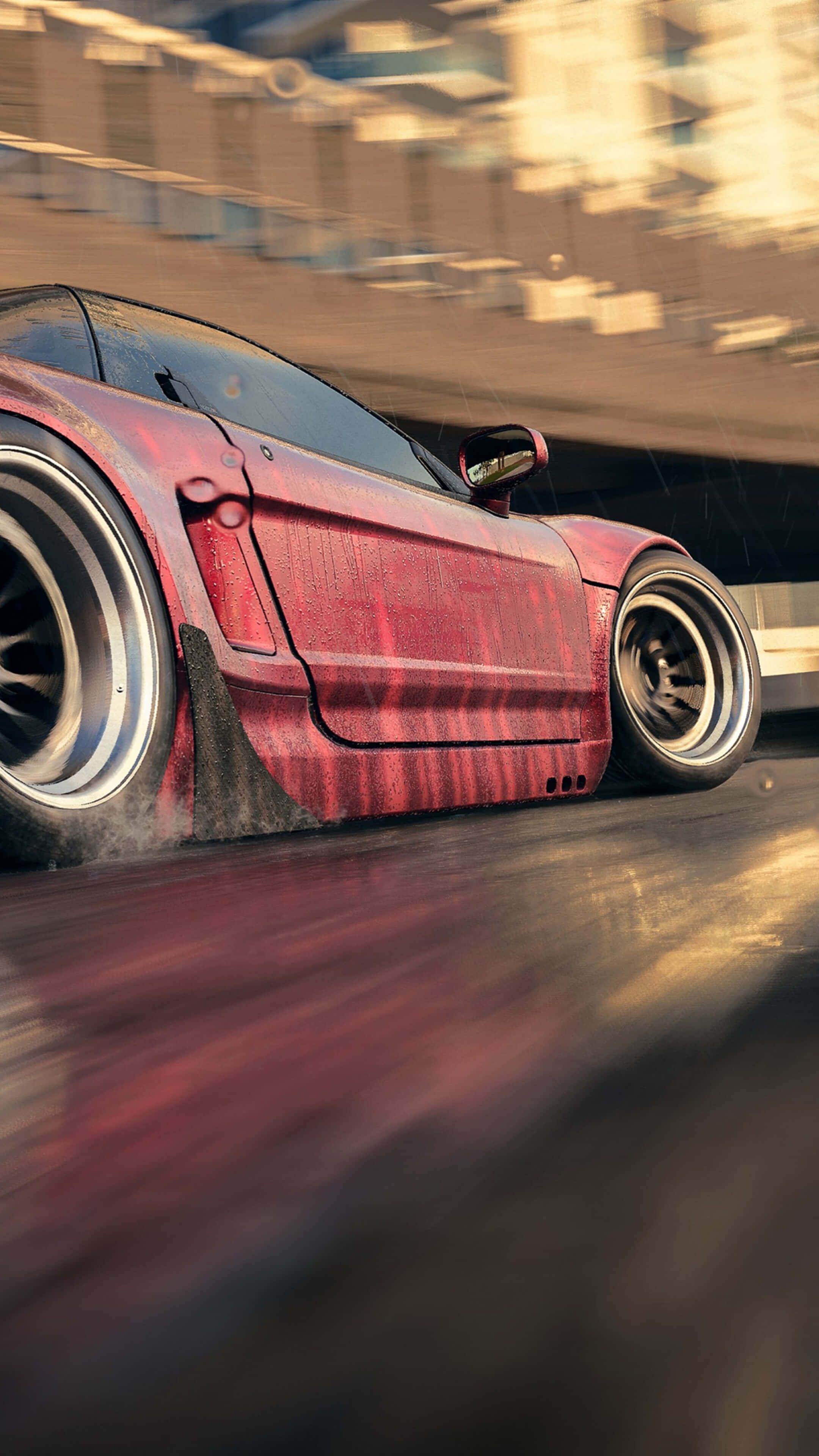 《Need for Speed Heat》遊戲精彩畫面，適用於 Pixel 3 手機背景 壁紙 — 一輛紅色飄移車在城市隧道中疾馳，動態模糊效果劃過背景。