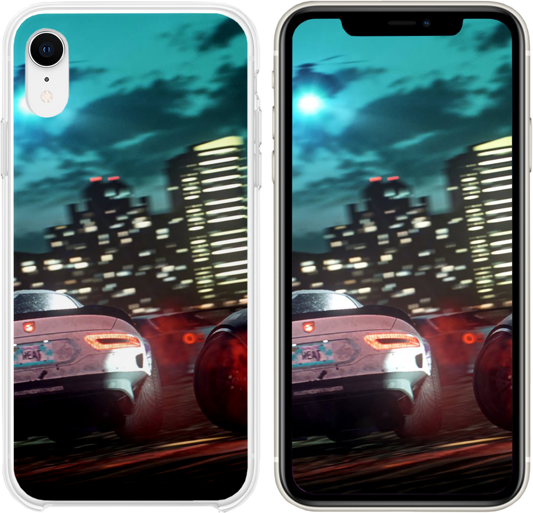 《Need for Speed Payback》夜間賽車場景 壁紙 — 一輛時尚跑車在夜晚穿過霓虹燈照亮嘅城市景觀，帶有模糊嘅動態同背後發光嘅摩天大樓。