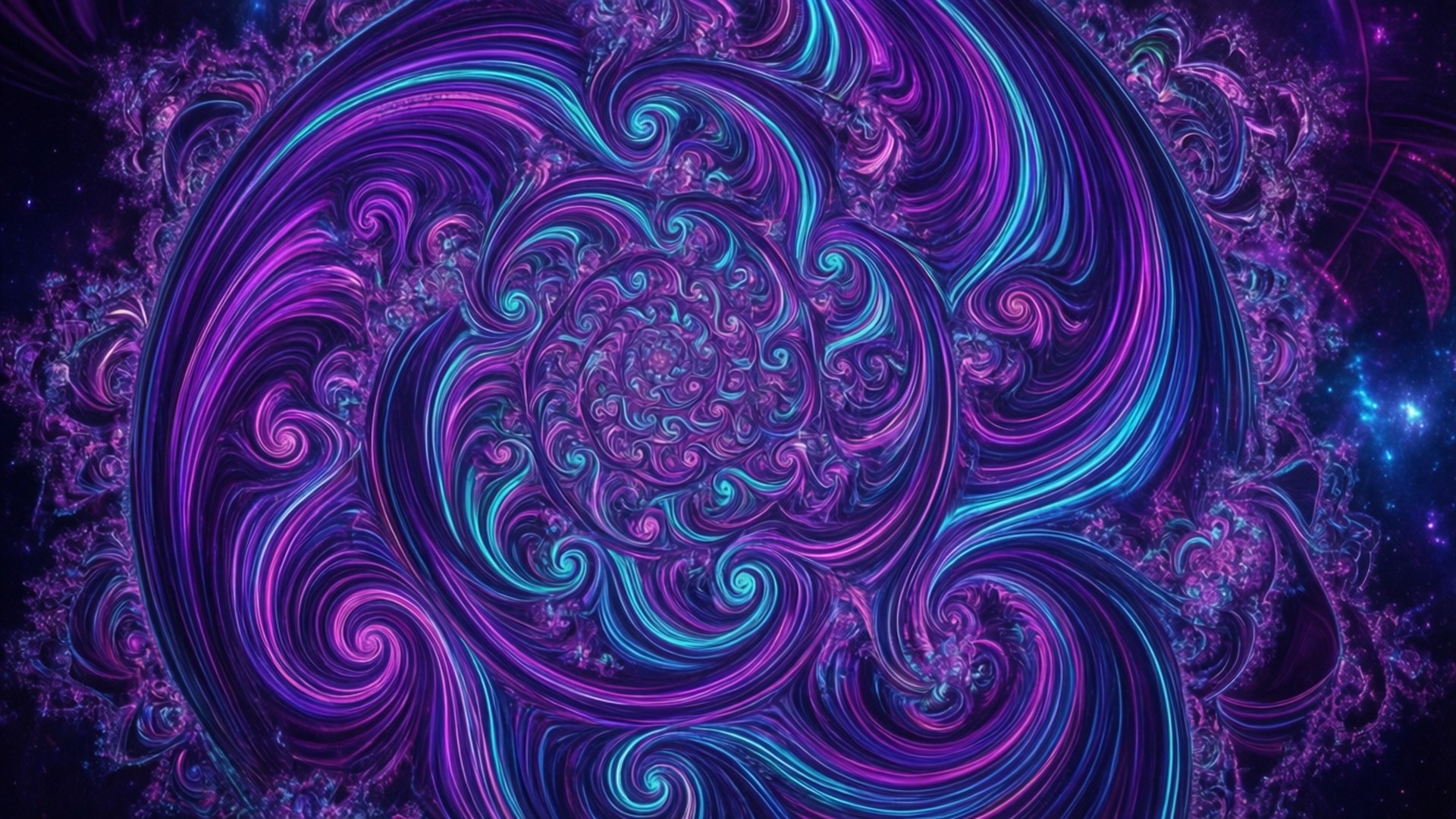 紫色和藍色的鮮豔分形漩渦在星空宇宙背景下