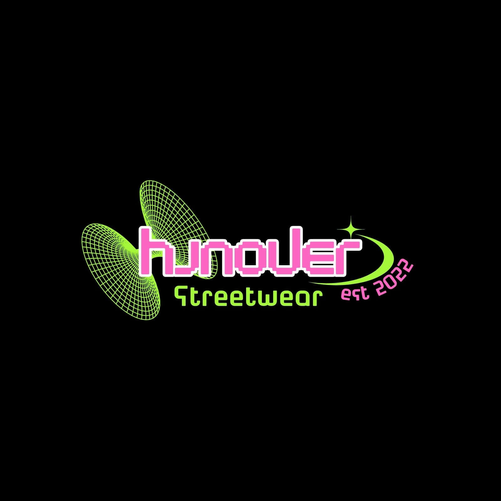 2022年成立的Hunover Streetwear的螢光粉紅和綠色蝴蝶標誌，黑色背景。 — 唯美蝴蝶動圖 壁紙