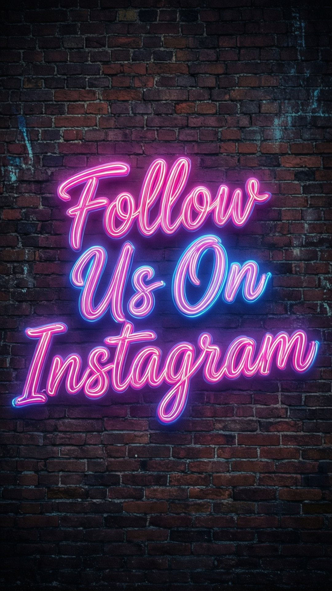 磚牆上的霓虹燈牌說在 instagram 上關注我們