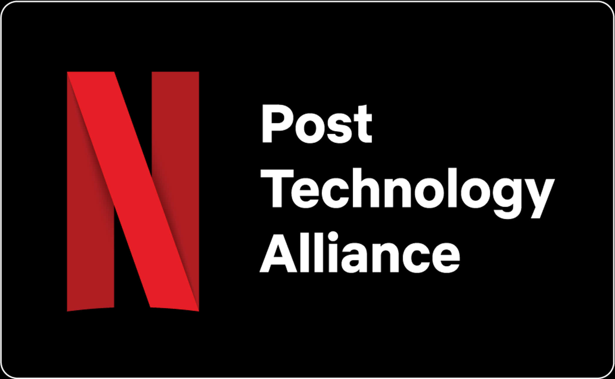 Netflix 與後期科技聯盟標誌 壁紙 — 大膽的紅色Netflix標誌，白色文字寫著Post Technology Alliance，背景為黑色。