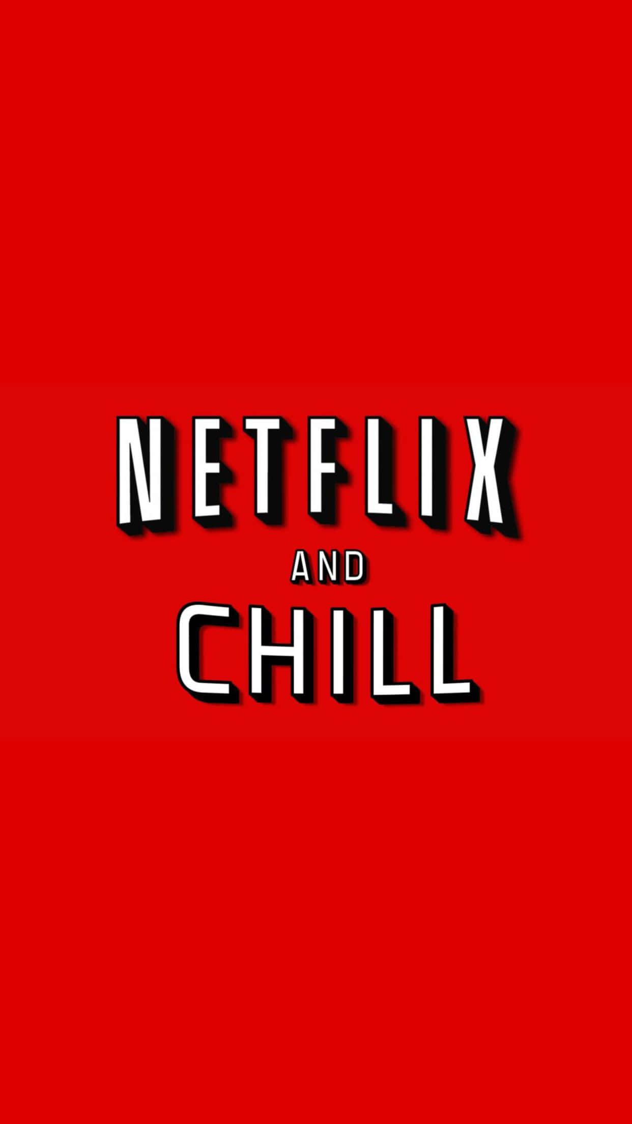 Netflix and Chill 美學 壁紙 — 粗體白色3D文字顯示「NETFLIX AND CHILL」，居中於純紅色背景上。