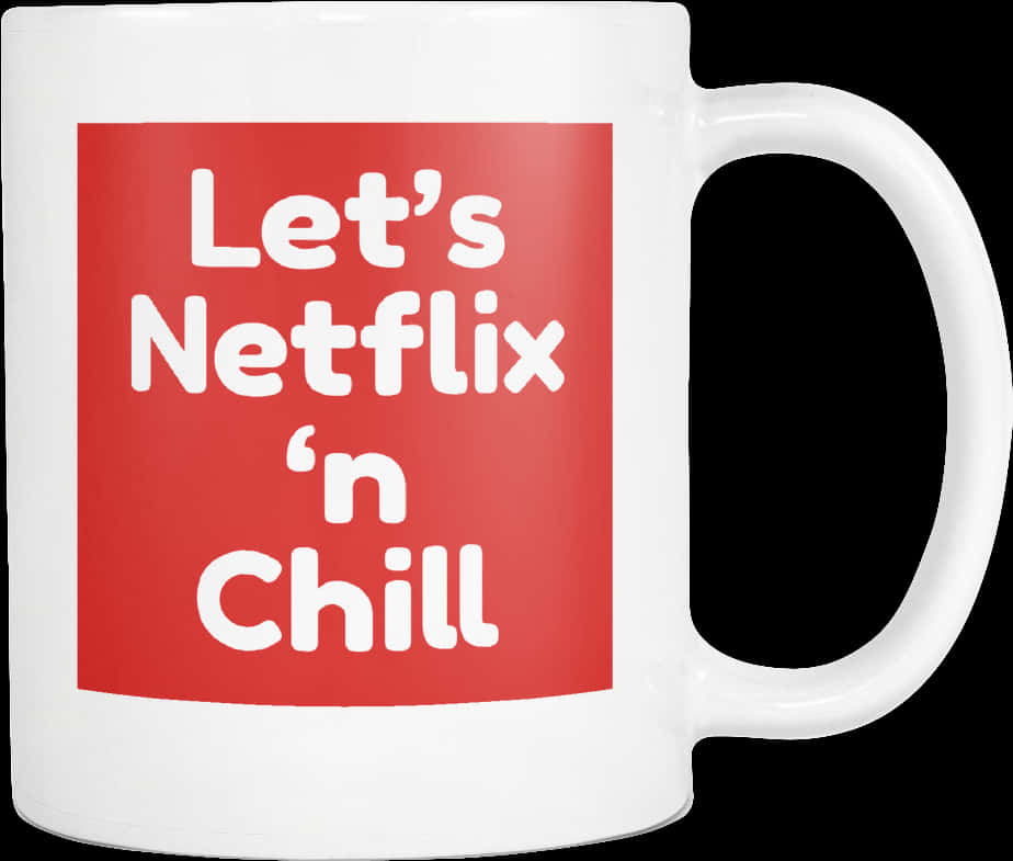 Netflix & Chill 咖啡杯 壁紙 — 一個白色陶瓷杯，上面有一個紅色正方形圖案，以粗體白色字寫着 Let's Netflix 'n Chill。