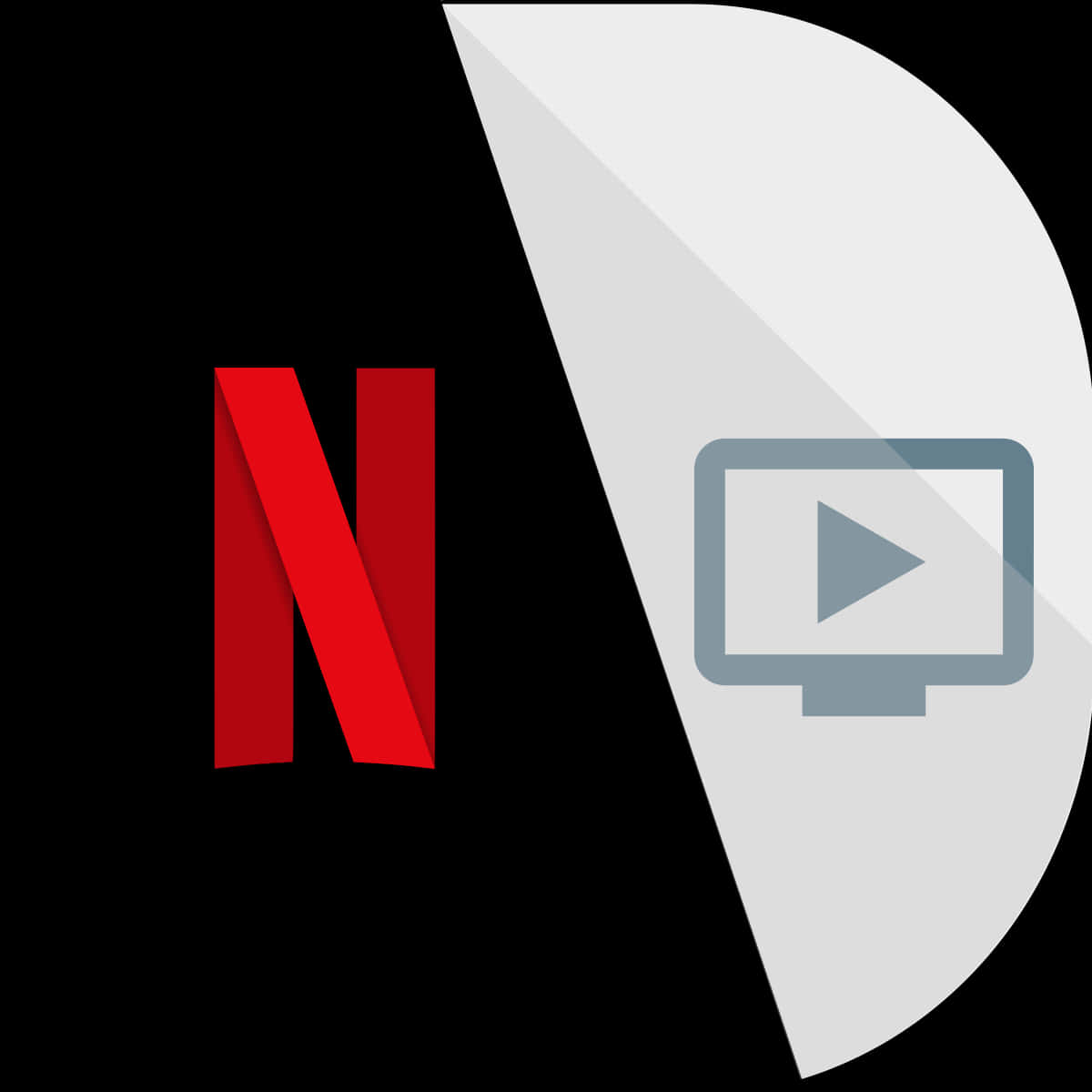 Netflix標誌與播放按鈕 壁紙 — 黑色半圓上嘅大膽紅色 Netflix 標誌，白色半圓上嘅灰色播放圖示。