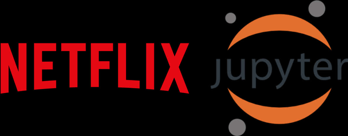 Netflix與Jupyter標誌對比 壁紙 — Netflix 和 Jupyter 標誌並排放在黑色背景上，帶有紅色和橙色點綴。