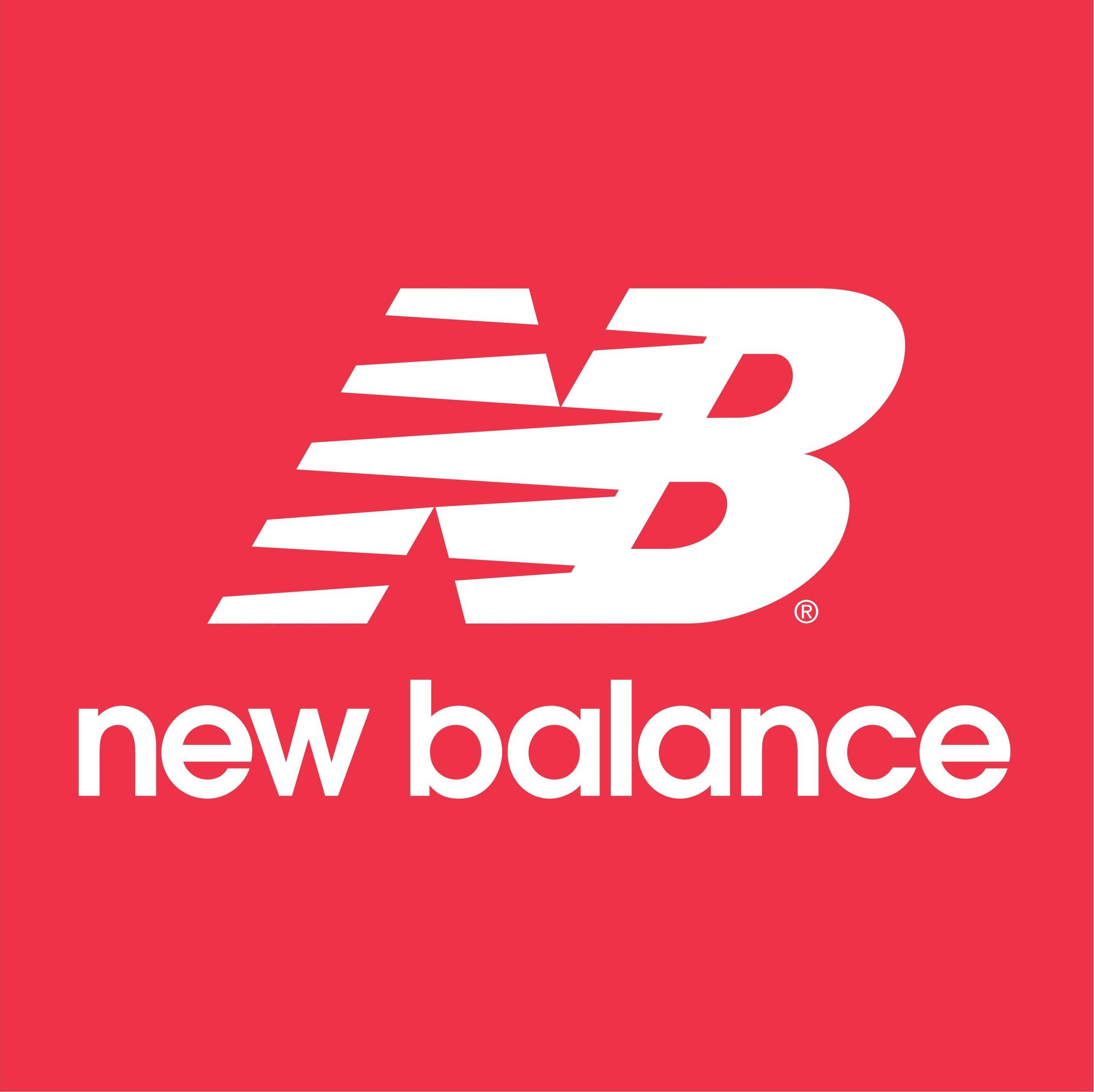 New Balance 紅白標誌 壁紙 — 大膽的白色New Balance標誌，帶有堆疊的「N」和「B」，在鮮豔的紅色背景上。