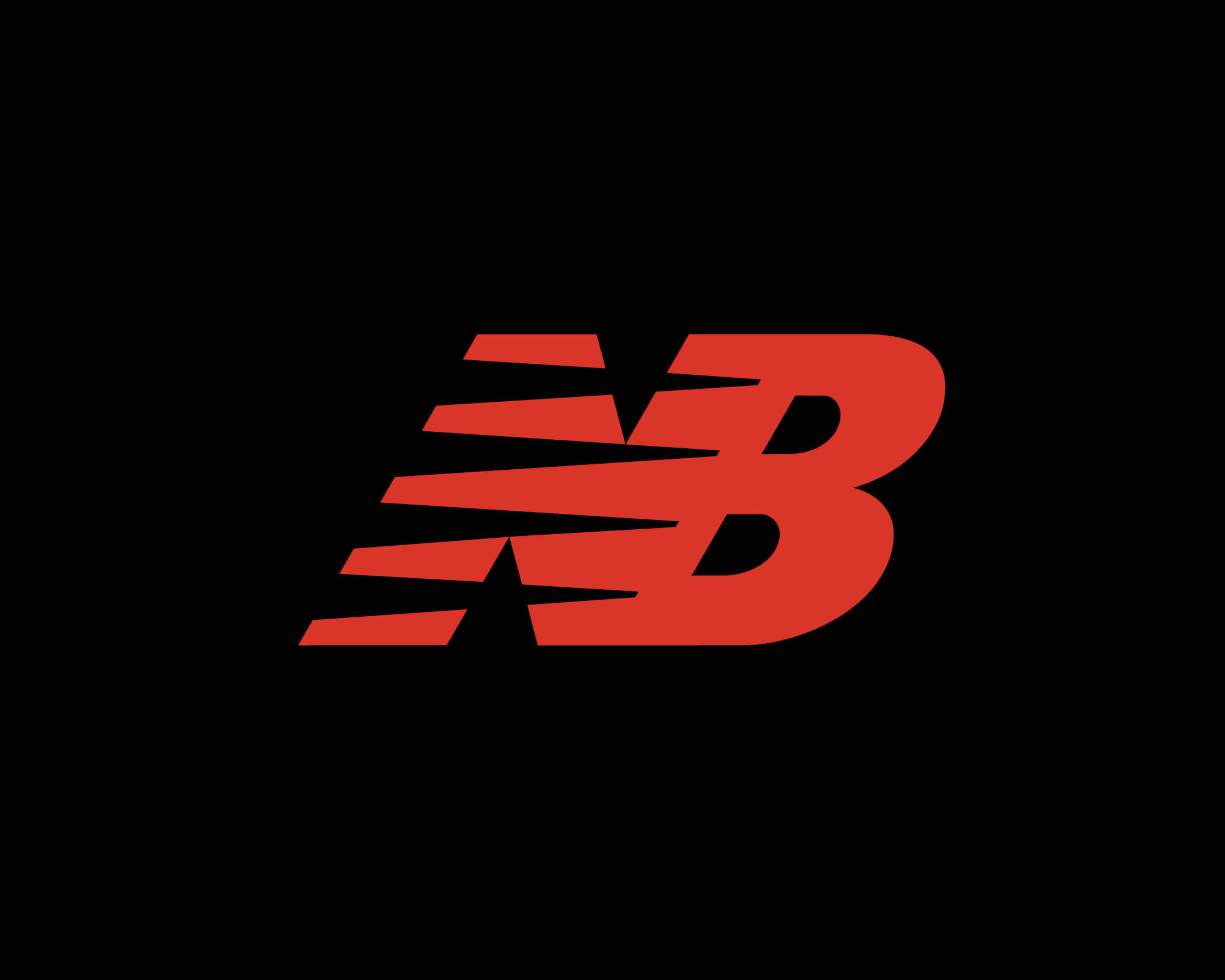 New Balance 鮮紅標誌 壁紙 — 大膽的紅色 New Balance 標誌，搭配動感條紋，襯托在純黑背景上。