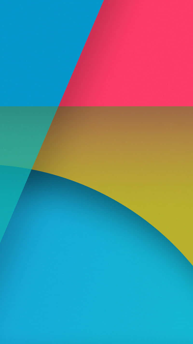 Nexus 5 手機：結合便利與多樣性 壁紙 — 大膽的藍色、粉紅色、黃色和藍綠色充滿活力的幾何形狀創造出動態的抽象構圖。