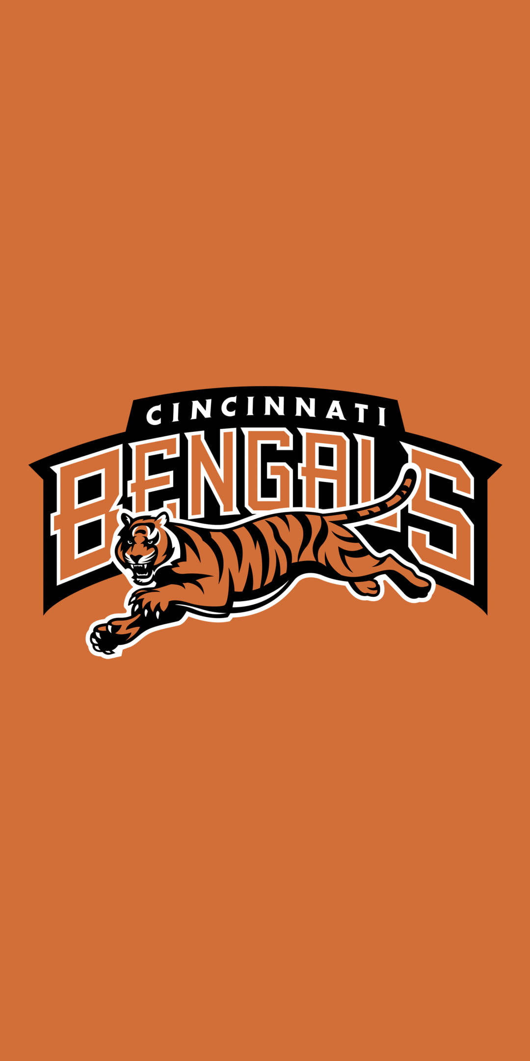 辛辛那提猛虎隊 NFL iPhone 壁紙 — 辛辛那提猛虎隊標誌，橙色背景上有一隻跳躍的老虎。