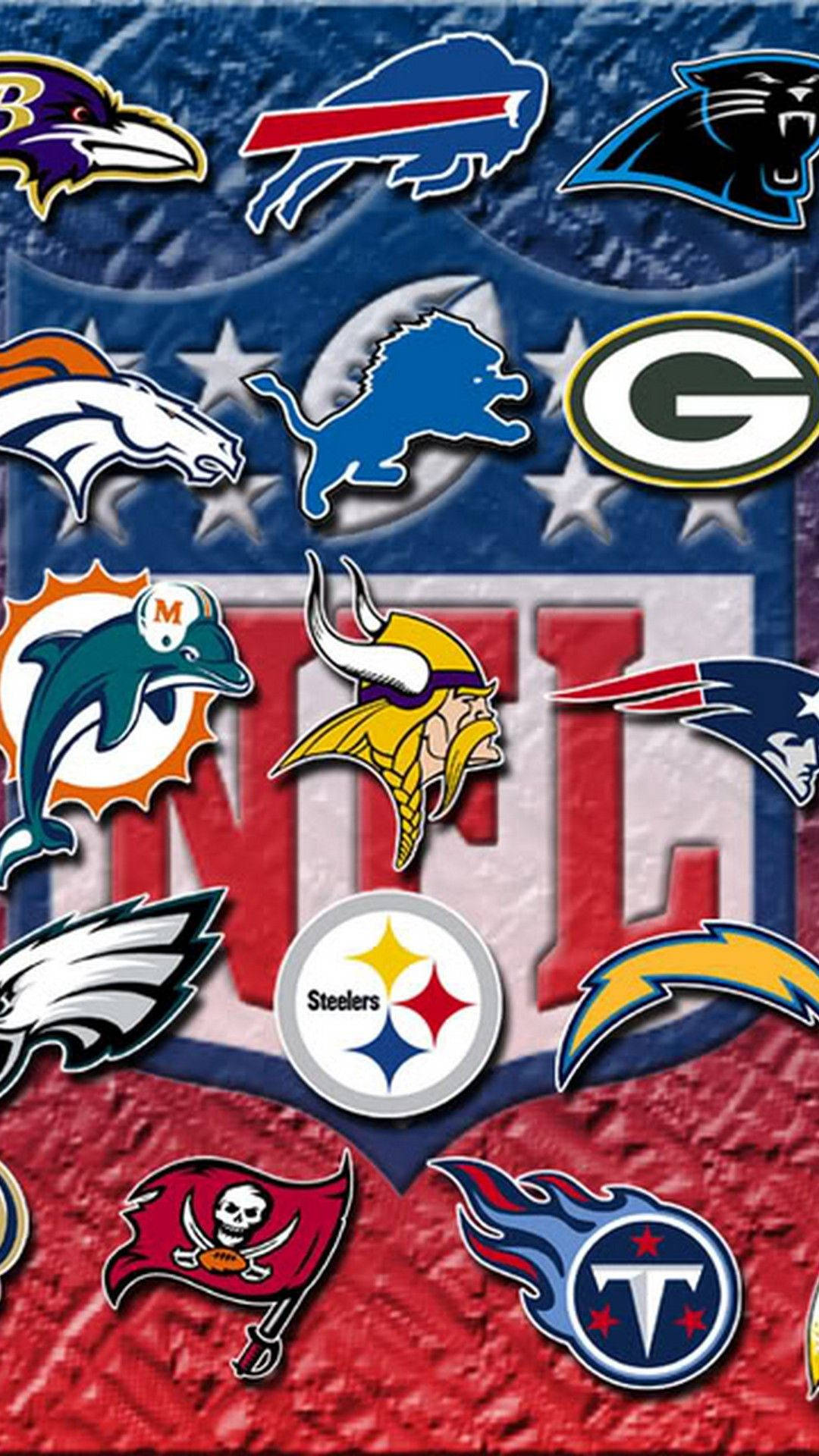 以帶有星星的紋理紅藍背景為襯托的NFL球隊標誌壁紙。