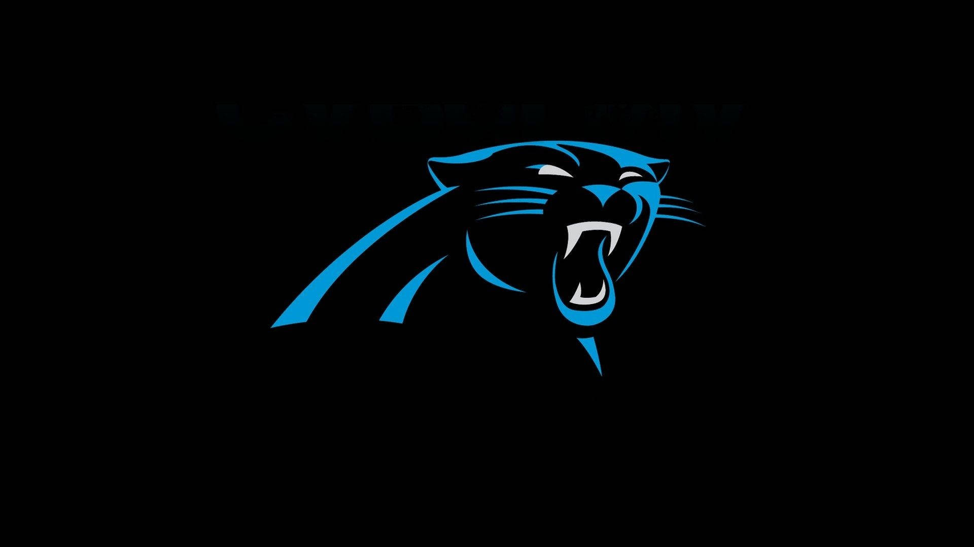 NFL卡羅來納黑豹隊 壁紙 — 一個兇猛的藍色黑豹標誌在純黑色背景上咆哮，線條銳利清晰。