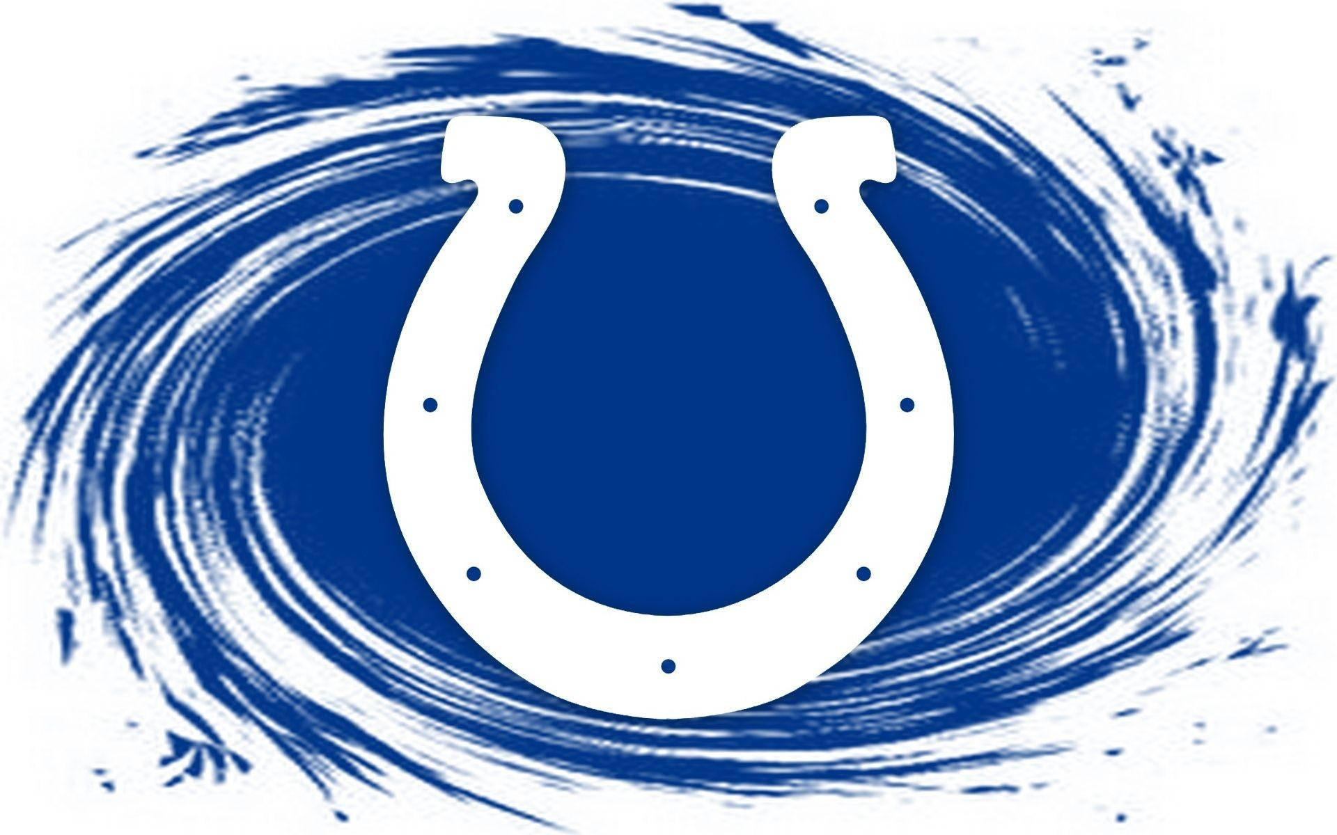 NFL印第安納波利斯小馬隊隊徽粉絲藝術 壁紙 — 一個大膽的白色馬蹄鐵標誌，居中於動態的藍白漩渦背景上。