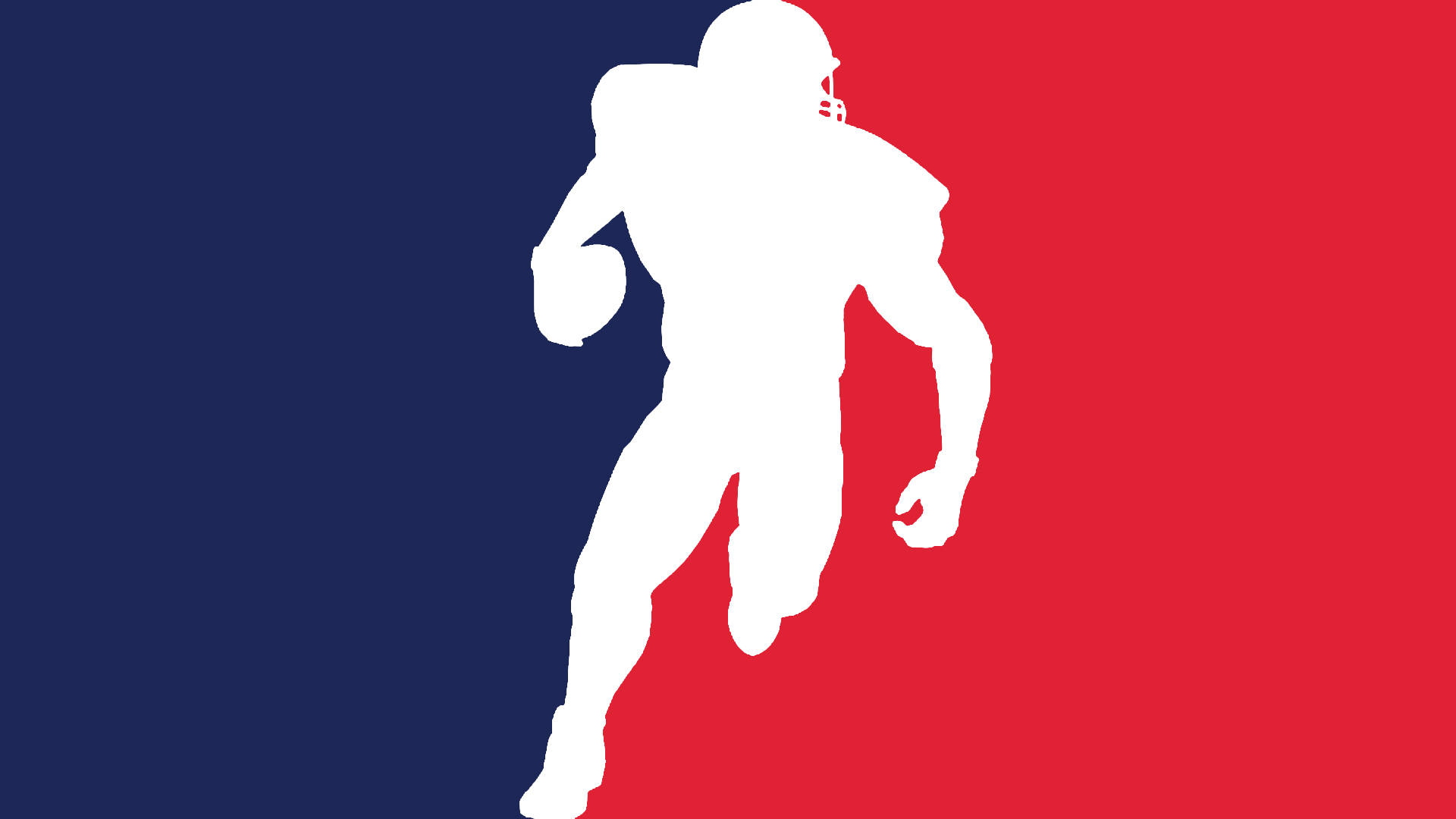 NFL向量藝術 壁紙 — 一個白色剪影，描繪一名美式足球員在藍紅分割背景上持球奔跑。