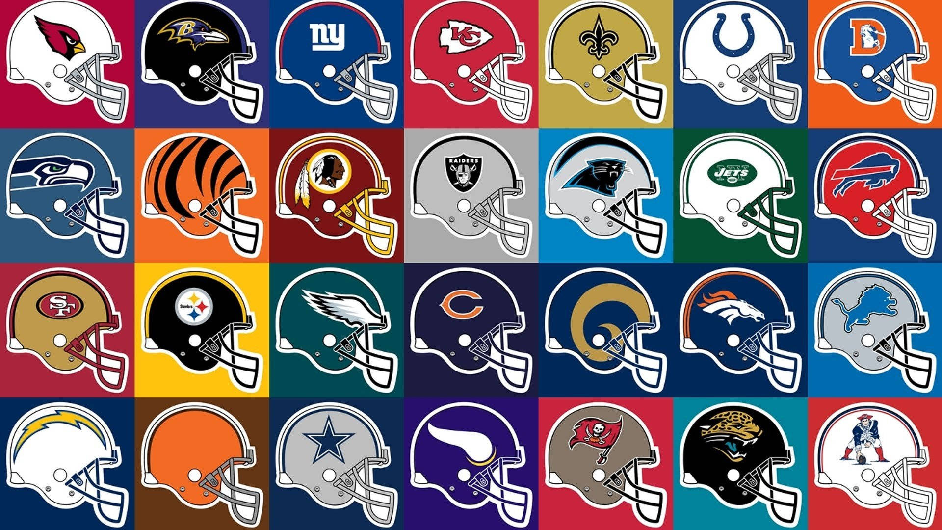 以網格圖案排列的NFL美式足球隊頭盔系列。