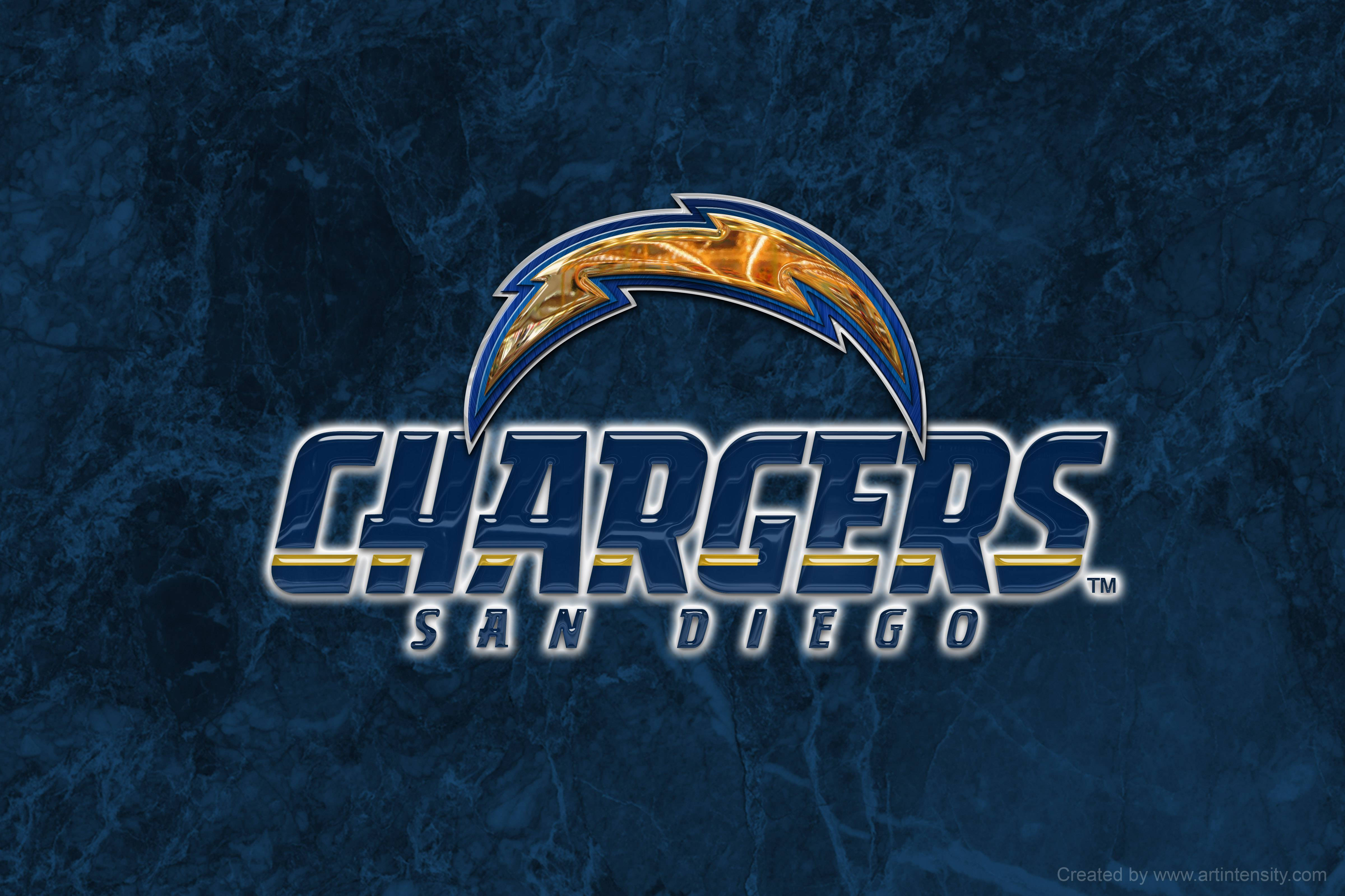 NFL美式足球隊聖地牙哥 chargers 壁紙 — 聖地牙哥電光隊標誌，金色閃電圖案，深藍色紋理背景。