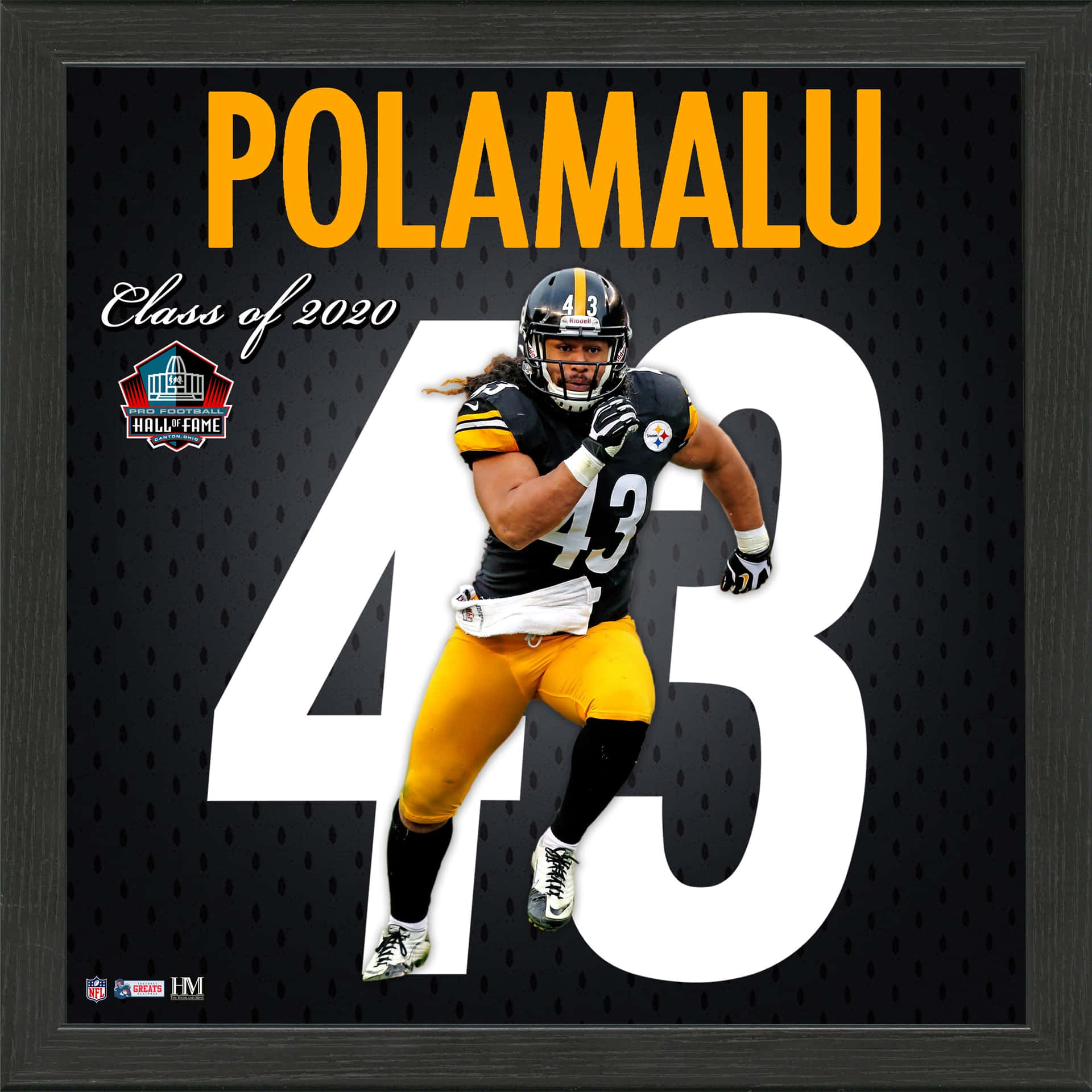 Troy Polamalu 名人堂入選照片，身穿 43 號球衣。