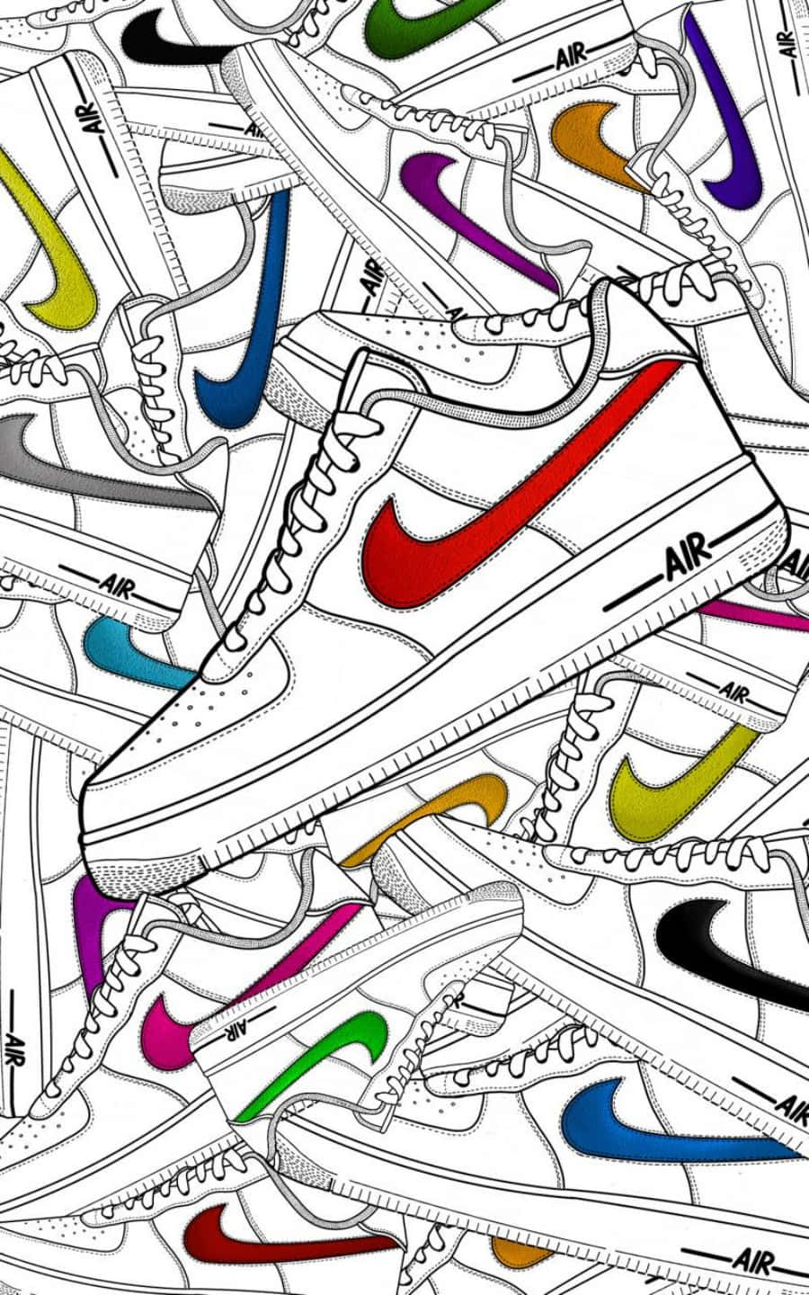 重複圖案中的彩色Nike Air運動鞋插圖。