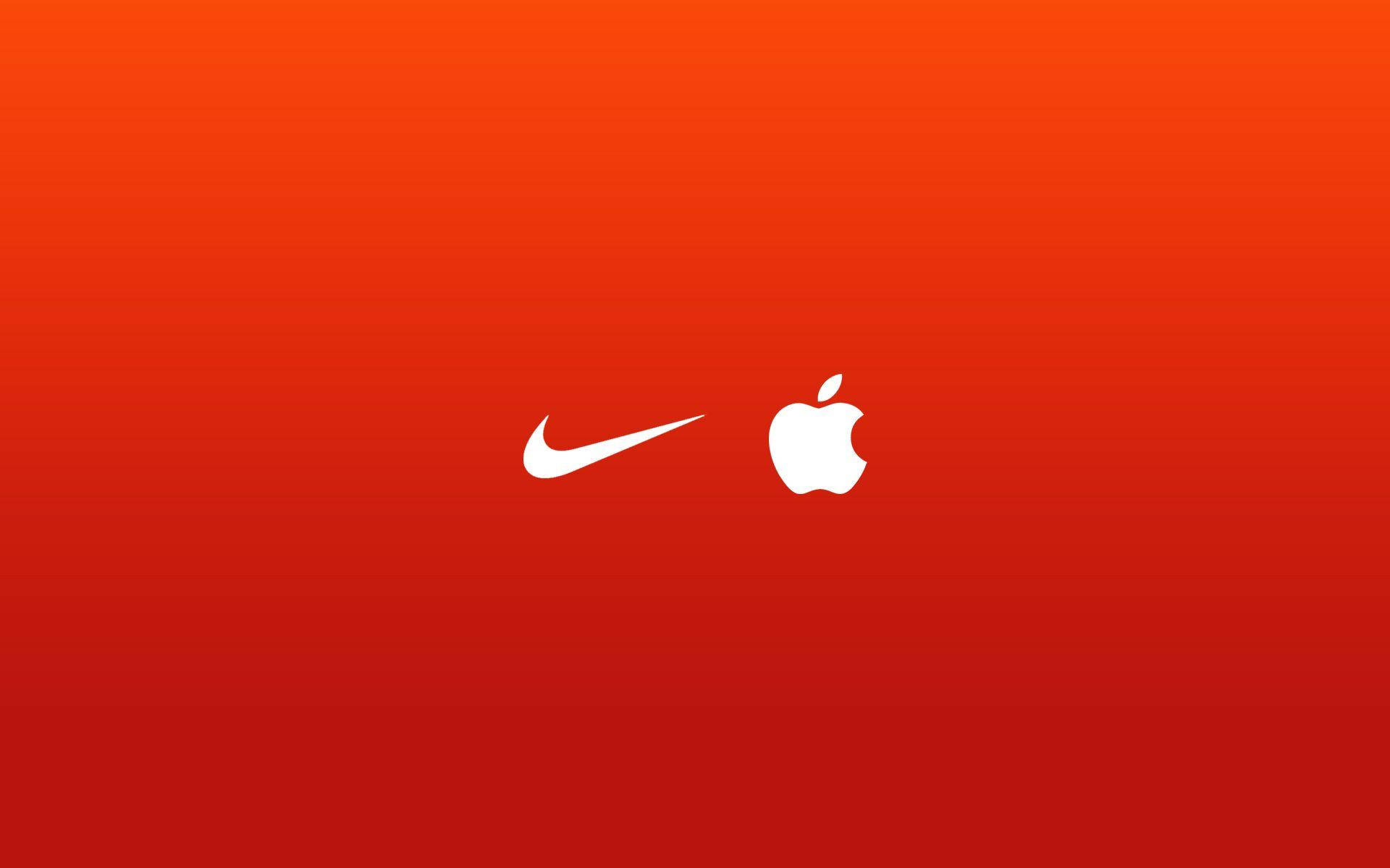 白色Nike和Apple標誌在紅色漸變背景上