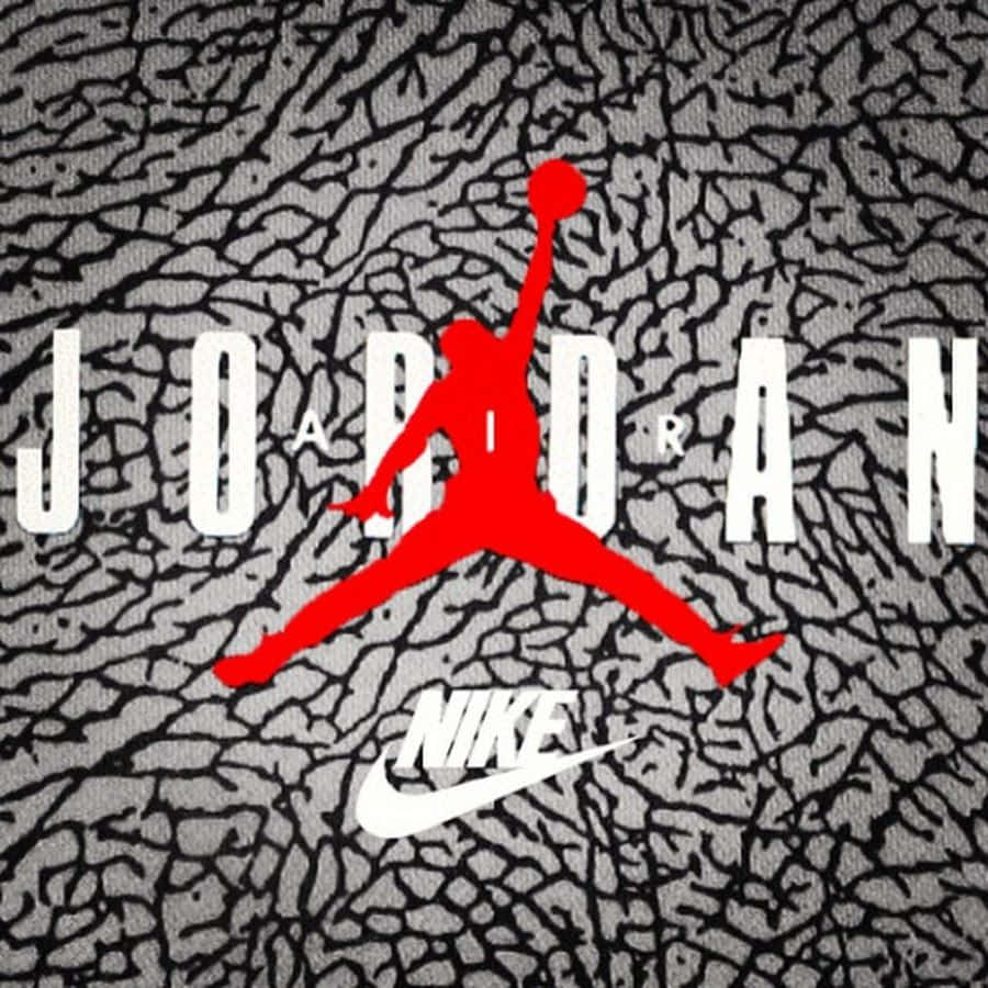 裂紋灰色布料上的紅色Jumpman標誌，帶有白色Jordan和Nike文字。