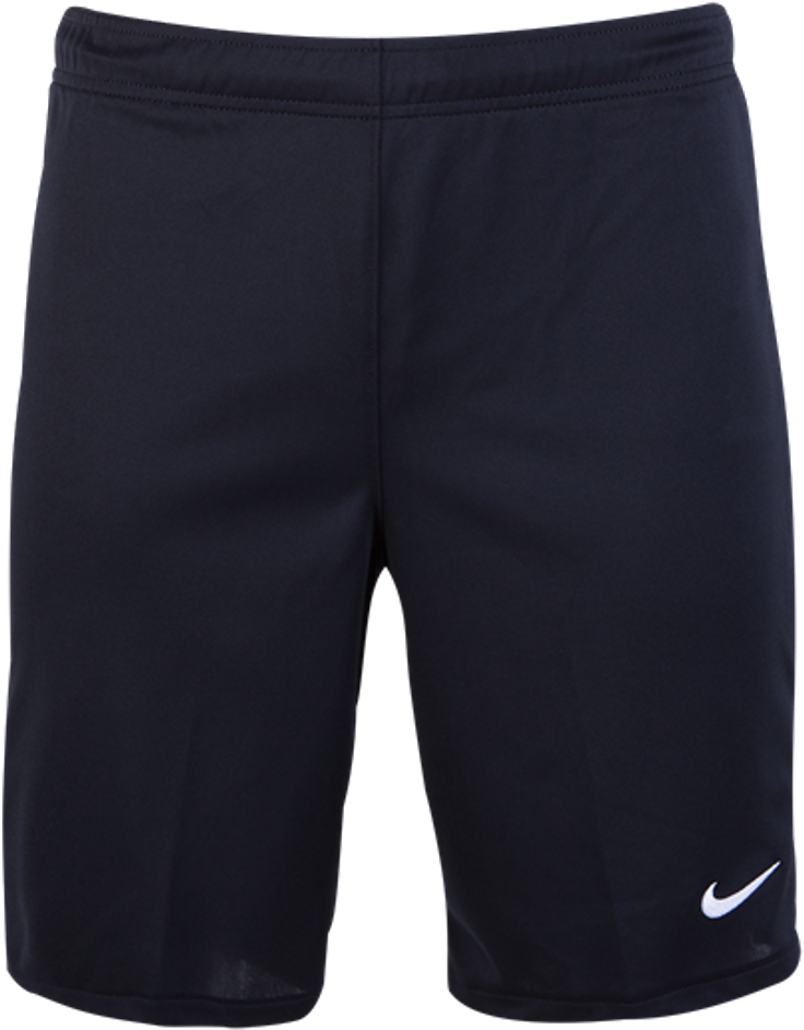 Nike黑色運動短褲 壁紙 — 深海軍藍色運動短褲，右小腿下方有白色Nike swoosh標誌，背景透明。
